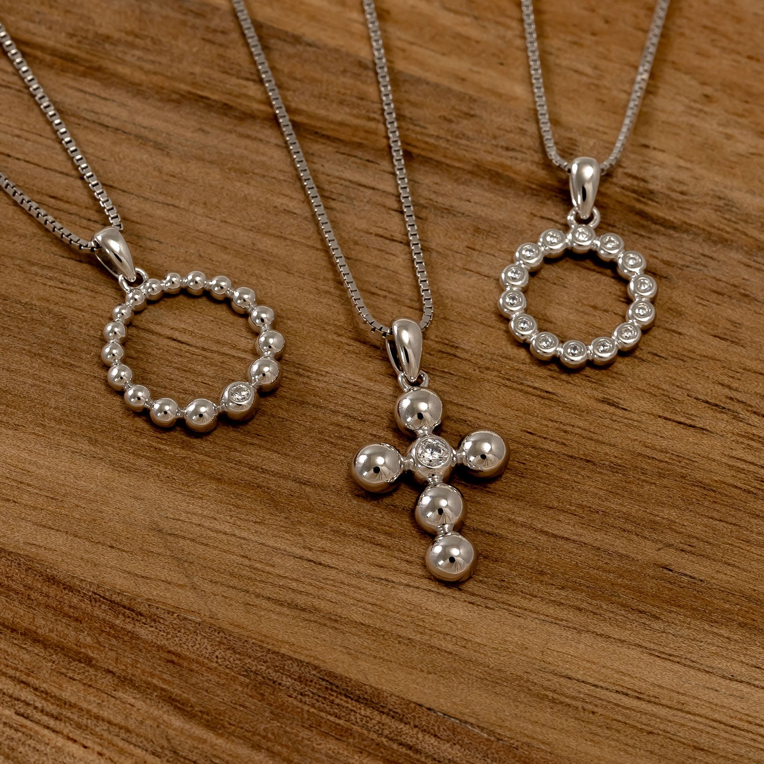 Silver Beaded Cross Pendant with Cubic Zirconia