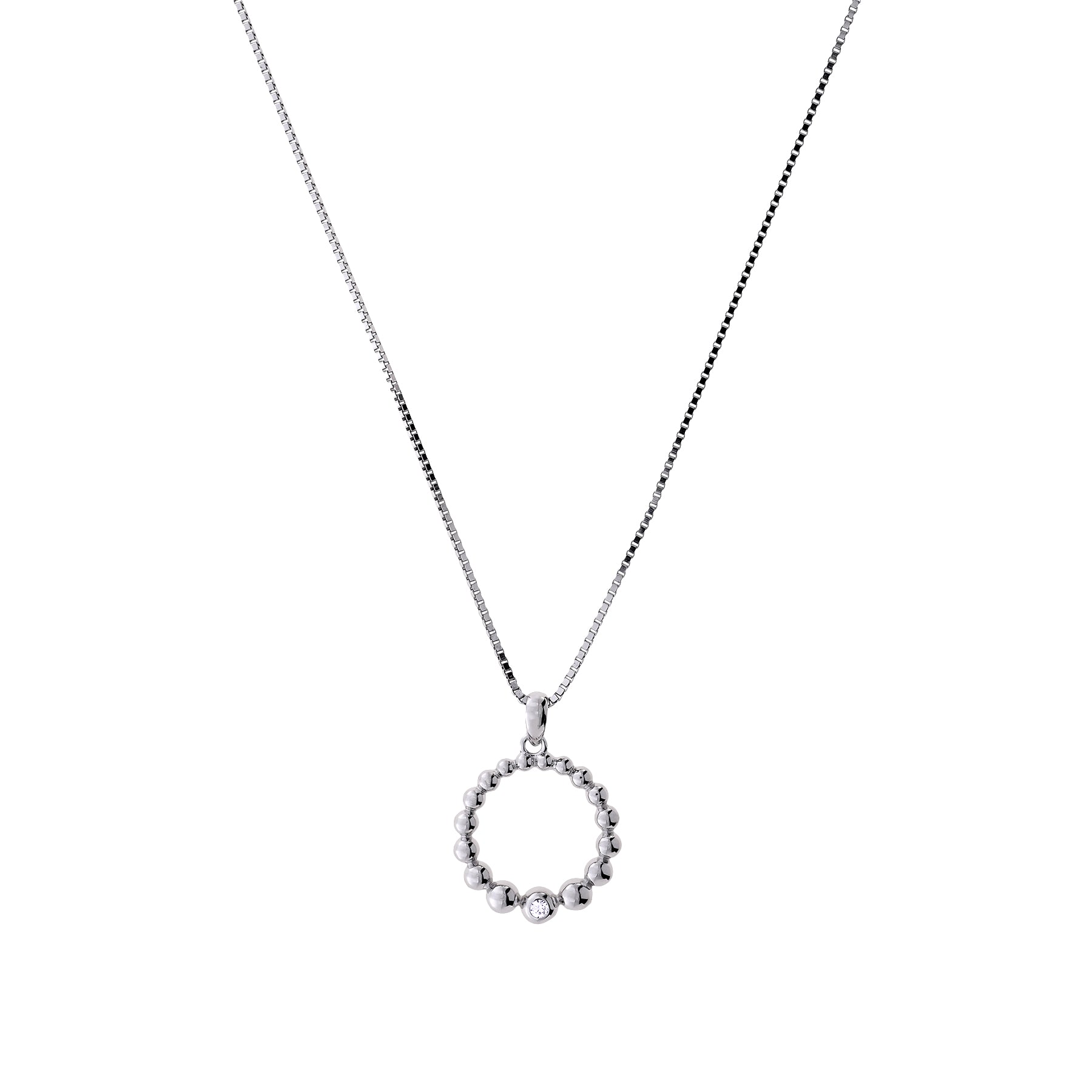 Silver Beaded Graduated Circle Pendant with Cubic Zirconia
