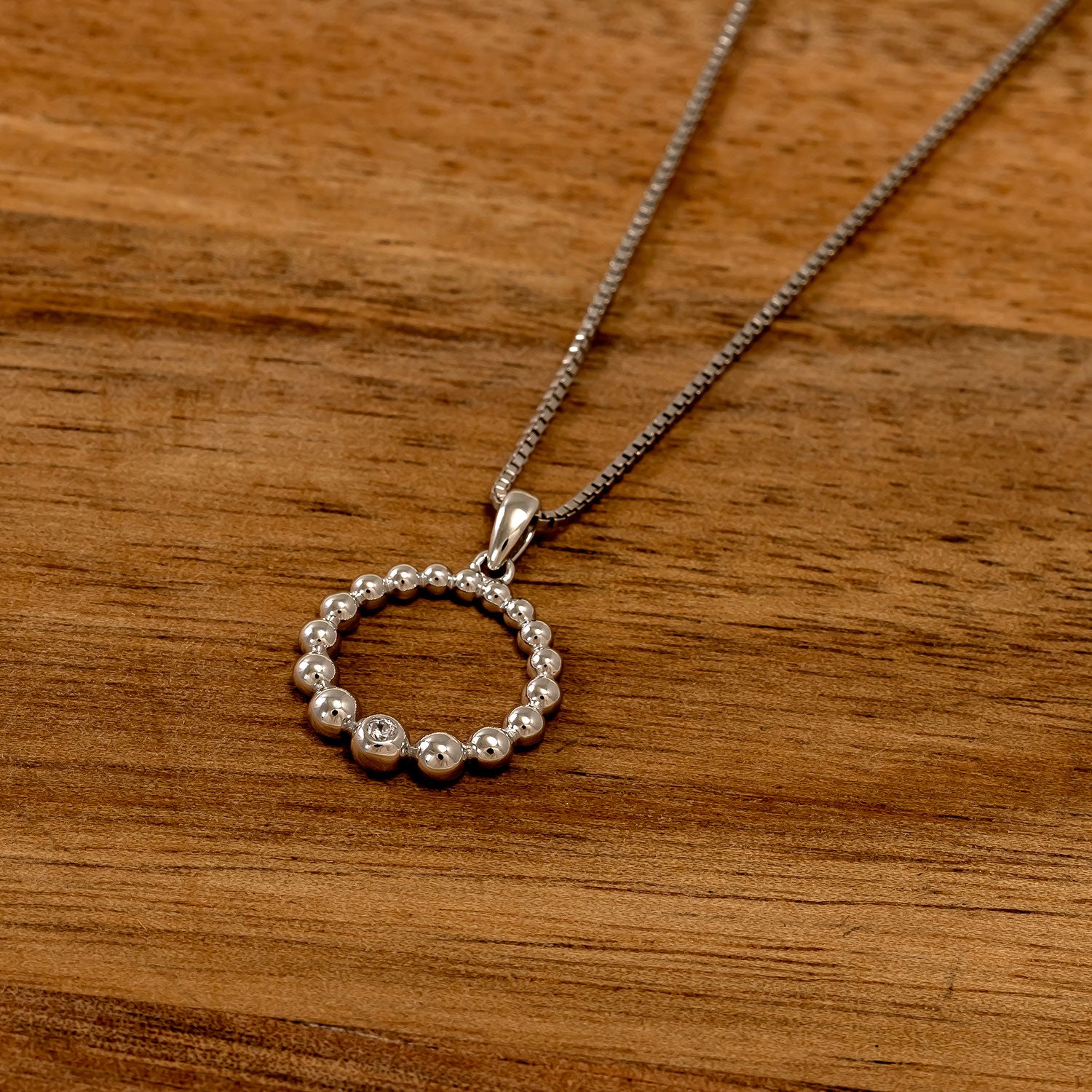 Silver Beaded Graduated Circle Pendant with Cubic Zirconia
