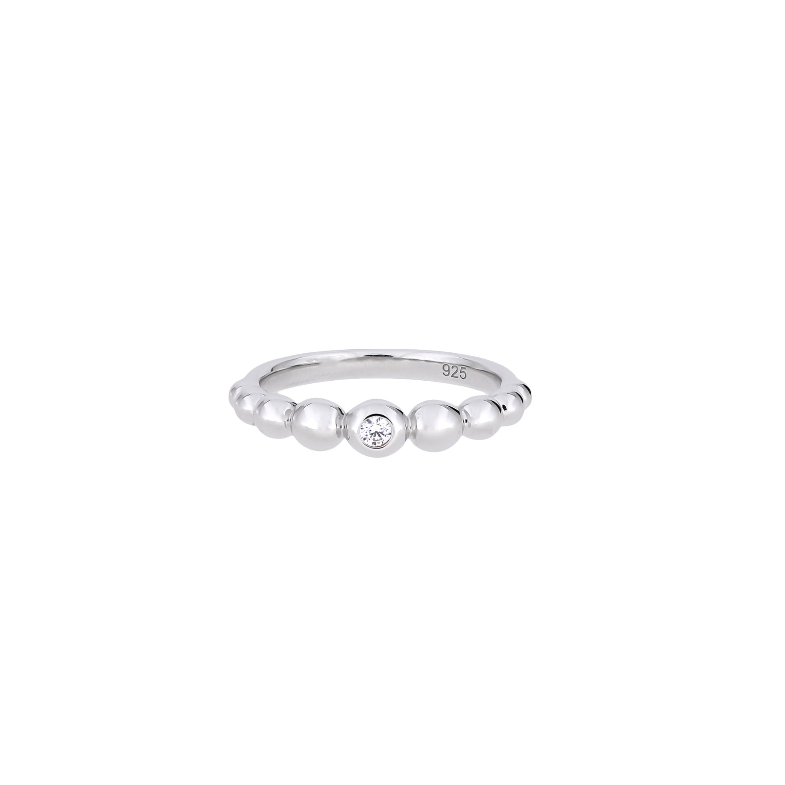 Silver Beaded Ring with Cubic Zirconia