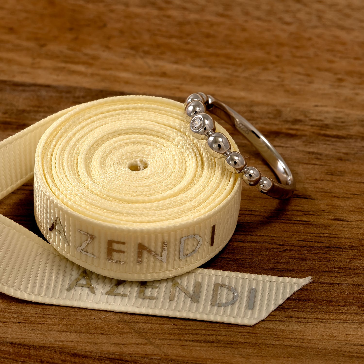 Silver Beaded Ring with Cubic Zirconia