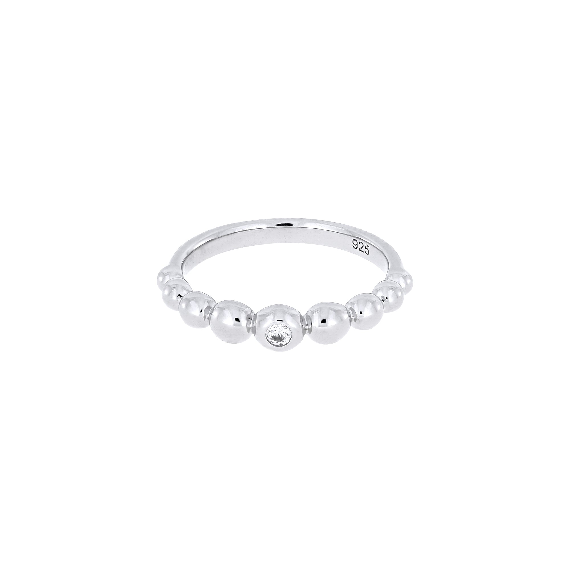 Sterling silver beaded ring featuring a clear cubic zirconia stone set in a sculptural design, exemplifying expert British craftsmanship and contemporary style.