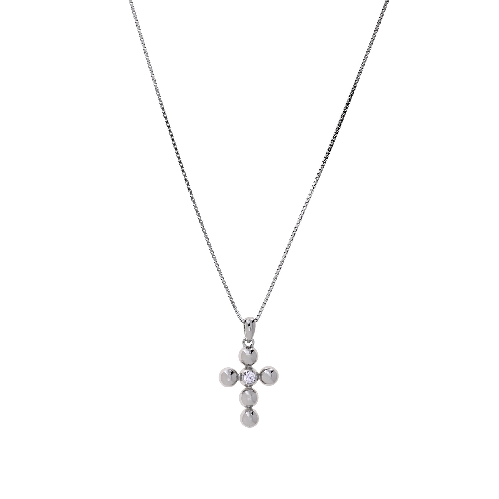 Silver Beaded Cross Pendant with Cubic Zirconia