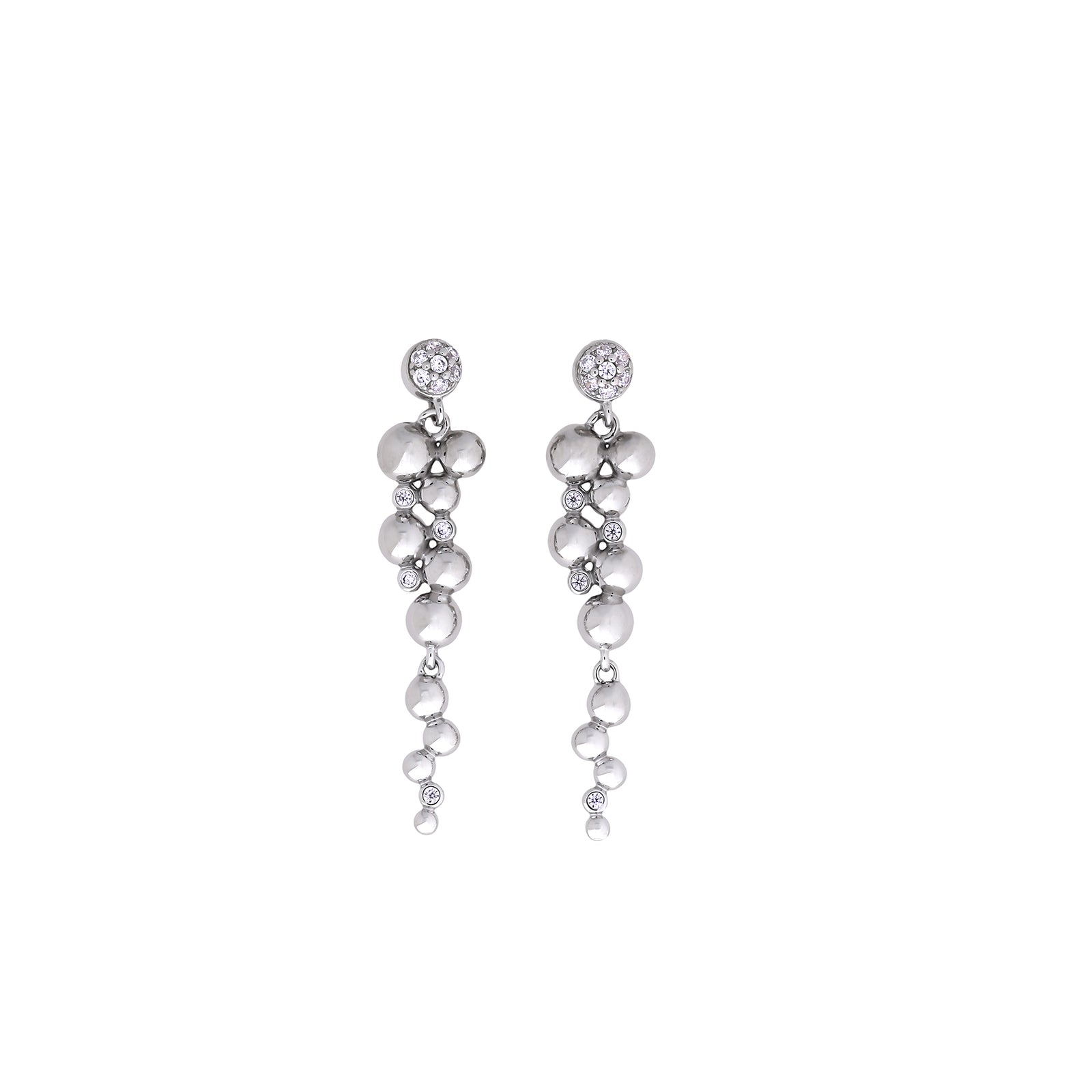 Silver Beaded Waterfall Drop Earrings with Cubic Zirconia