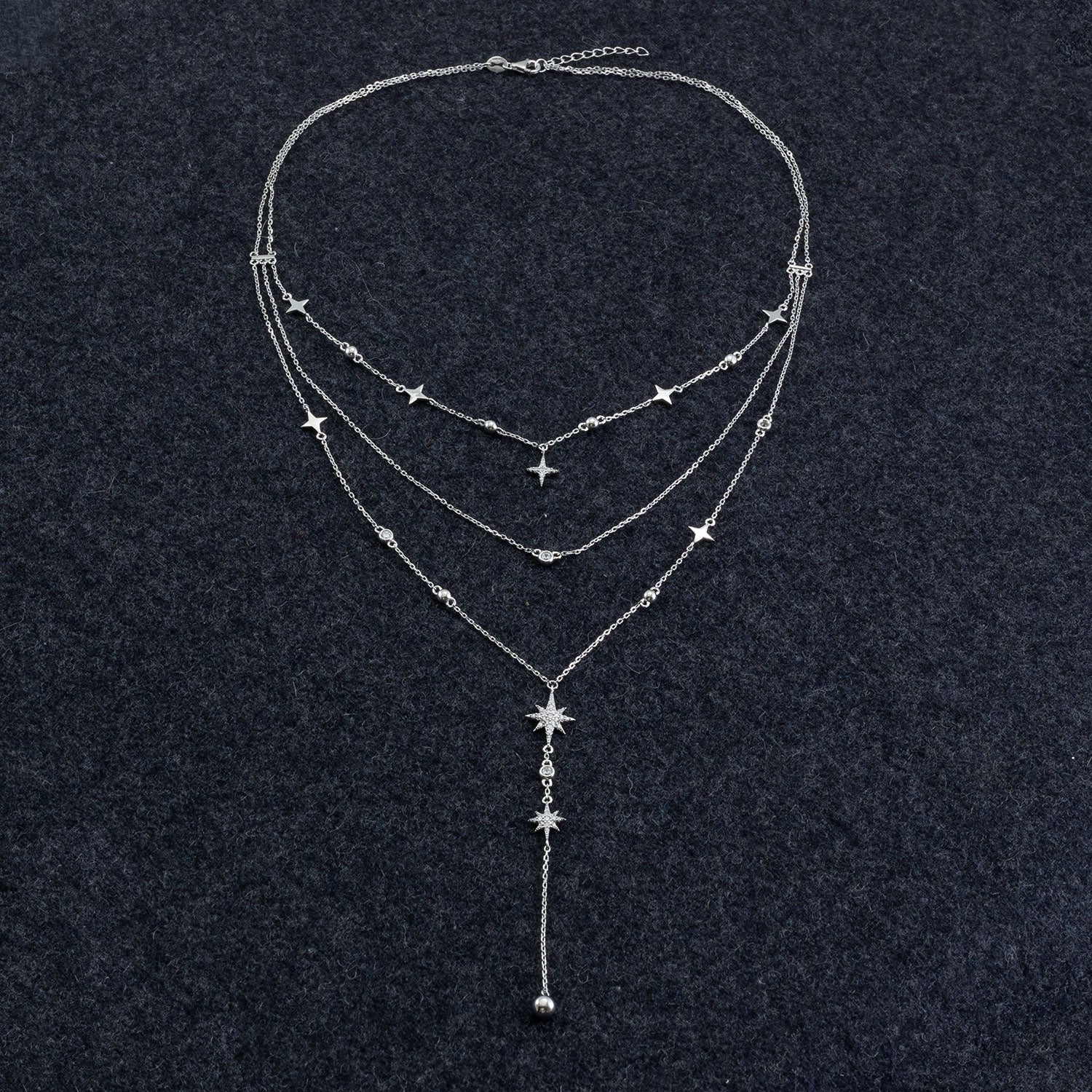 Silver & Cubic Zirconia Multi Layered Star Necklace