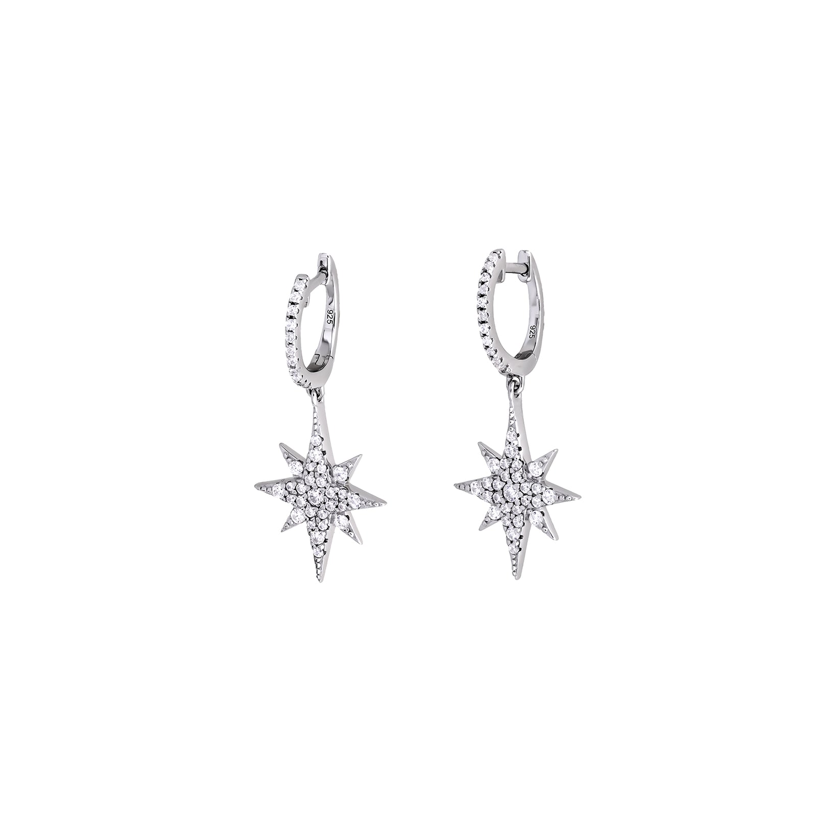 Silver & Cubic Zirconia Star Charm Hoop Earrings