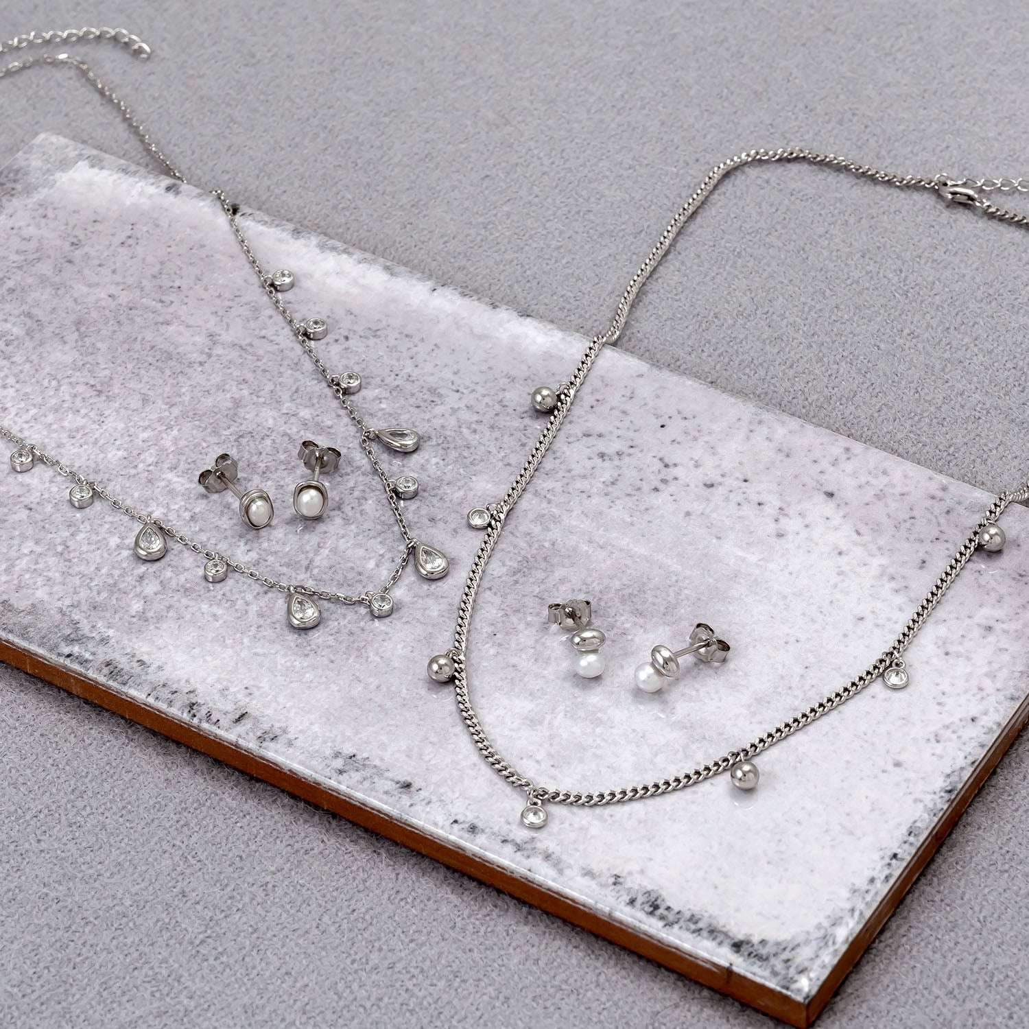 Sterling Silver and Cubic Zirconia Droplets Necklace