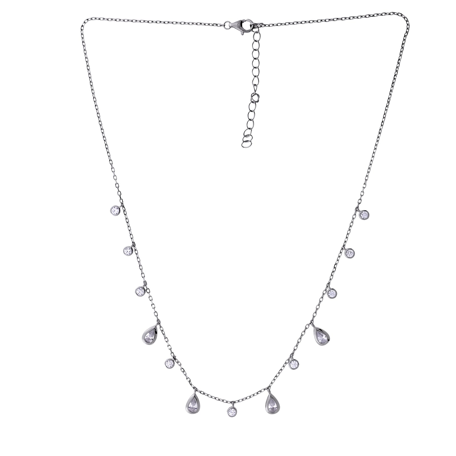 Sterling Silver and Cubic Zirconia Droplets Necklace