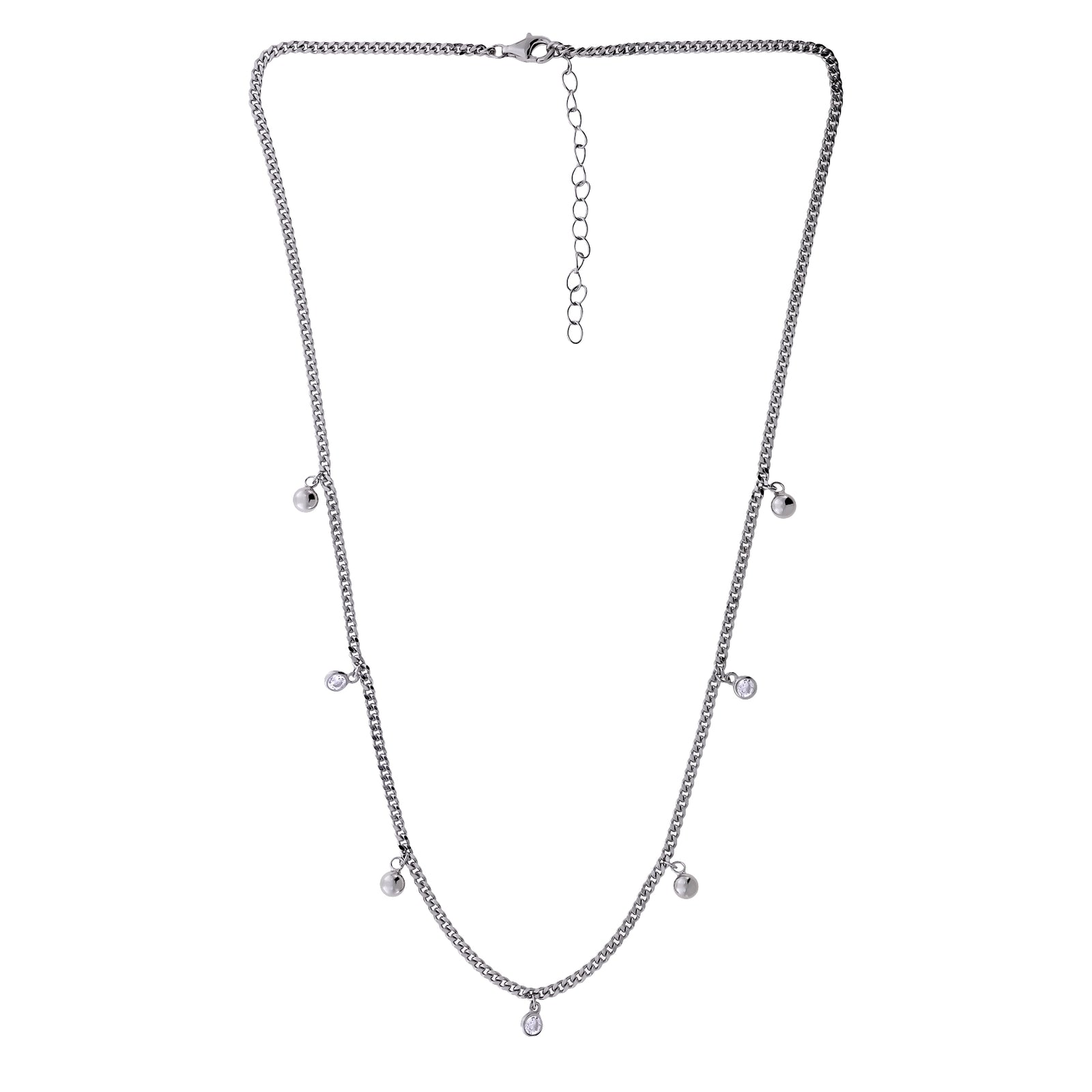 Sterling Silver Curb Necklace with Ball Beads