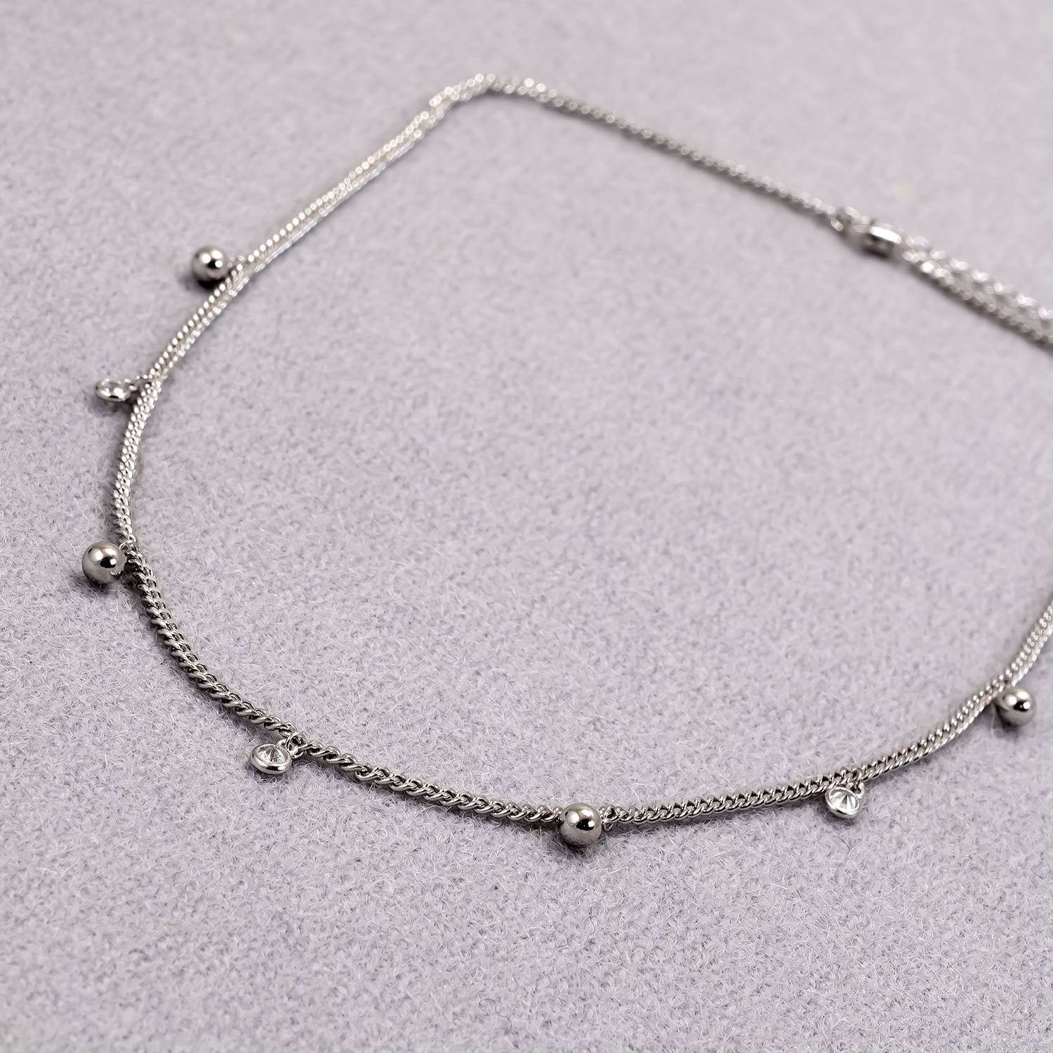 Sterling Silver Curb Necklace with Ball Beads