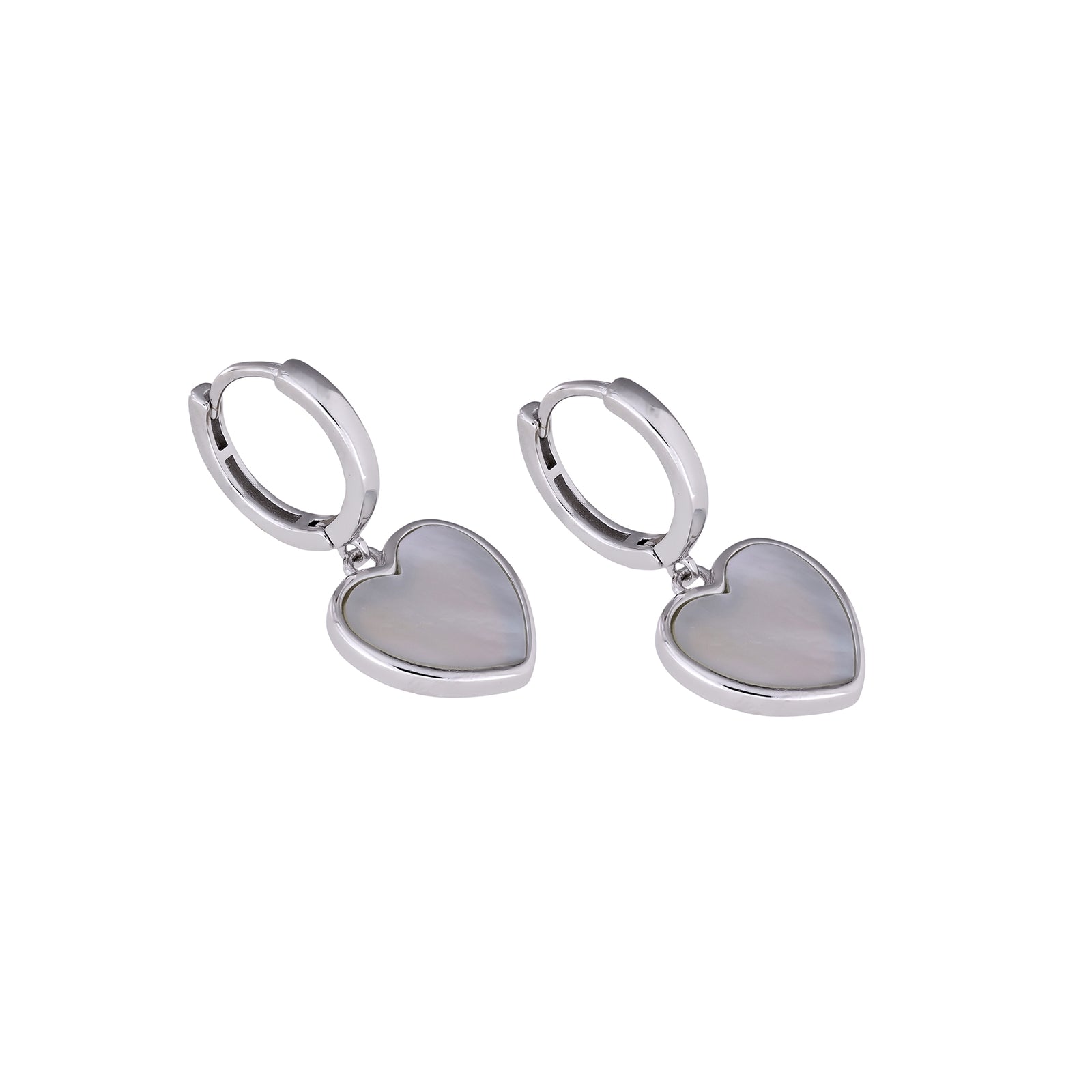 Sterling Silver & White Mother of Pearl Heart Charm Hoop Earrings