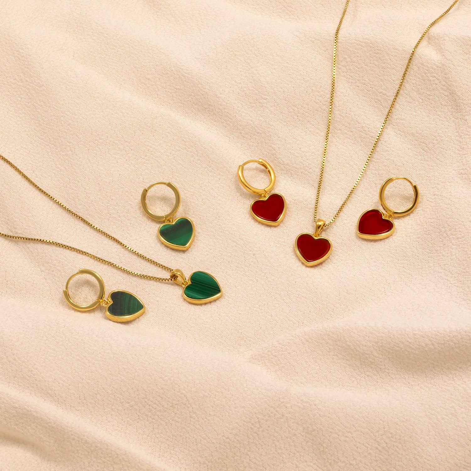 Gold Vermeil & Malachite Heart Charm Hoop Earrings