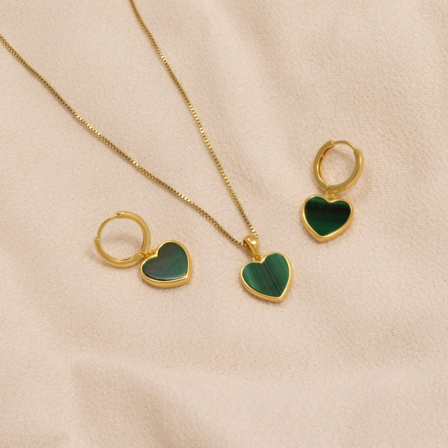 Gold Vermeil & Malachite Heart Charm Hoop Earrings