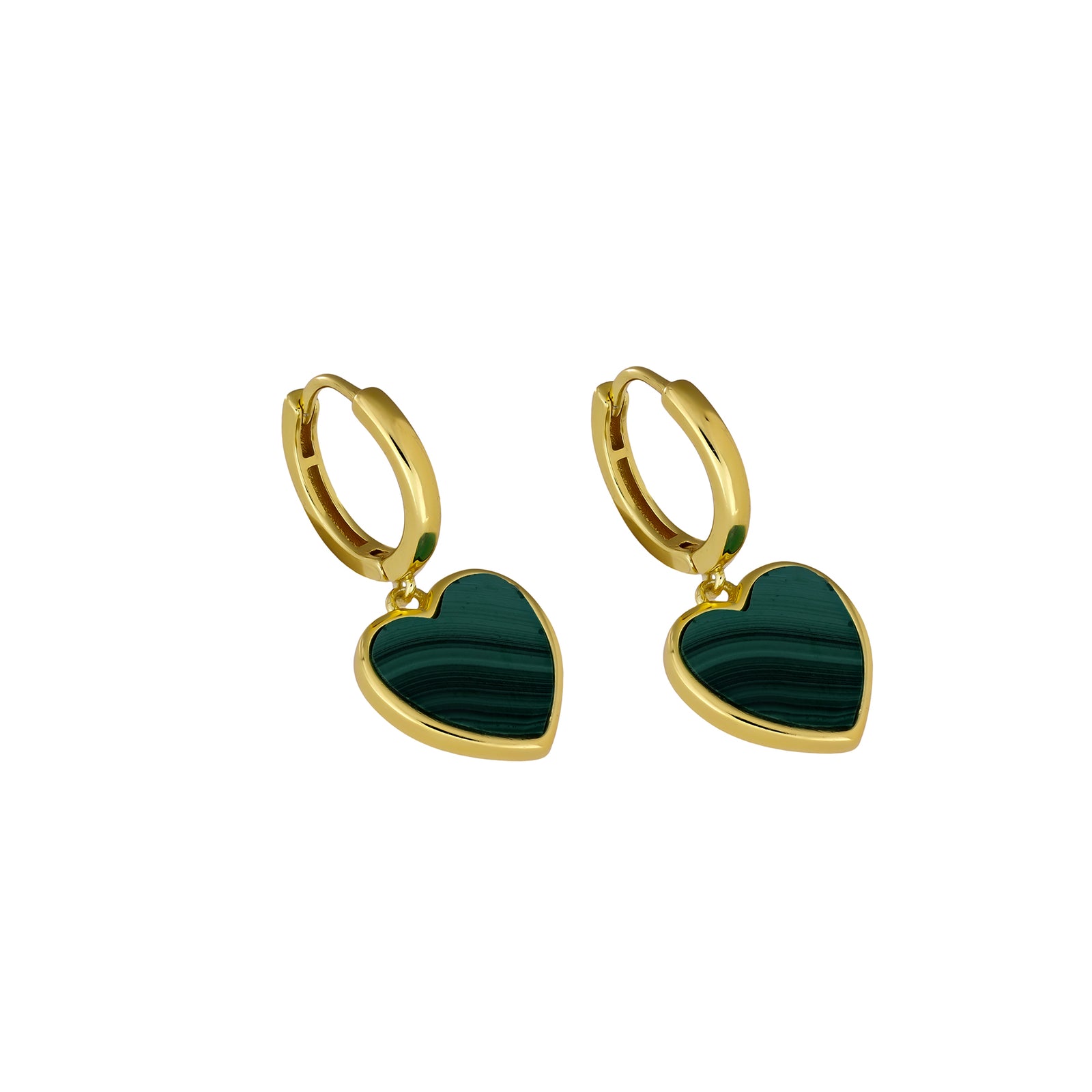 Gold Vermeil & Malachite Heart Charm Hoop Earrings