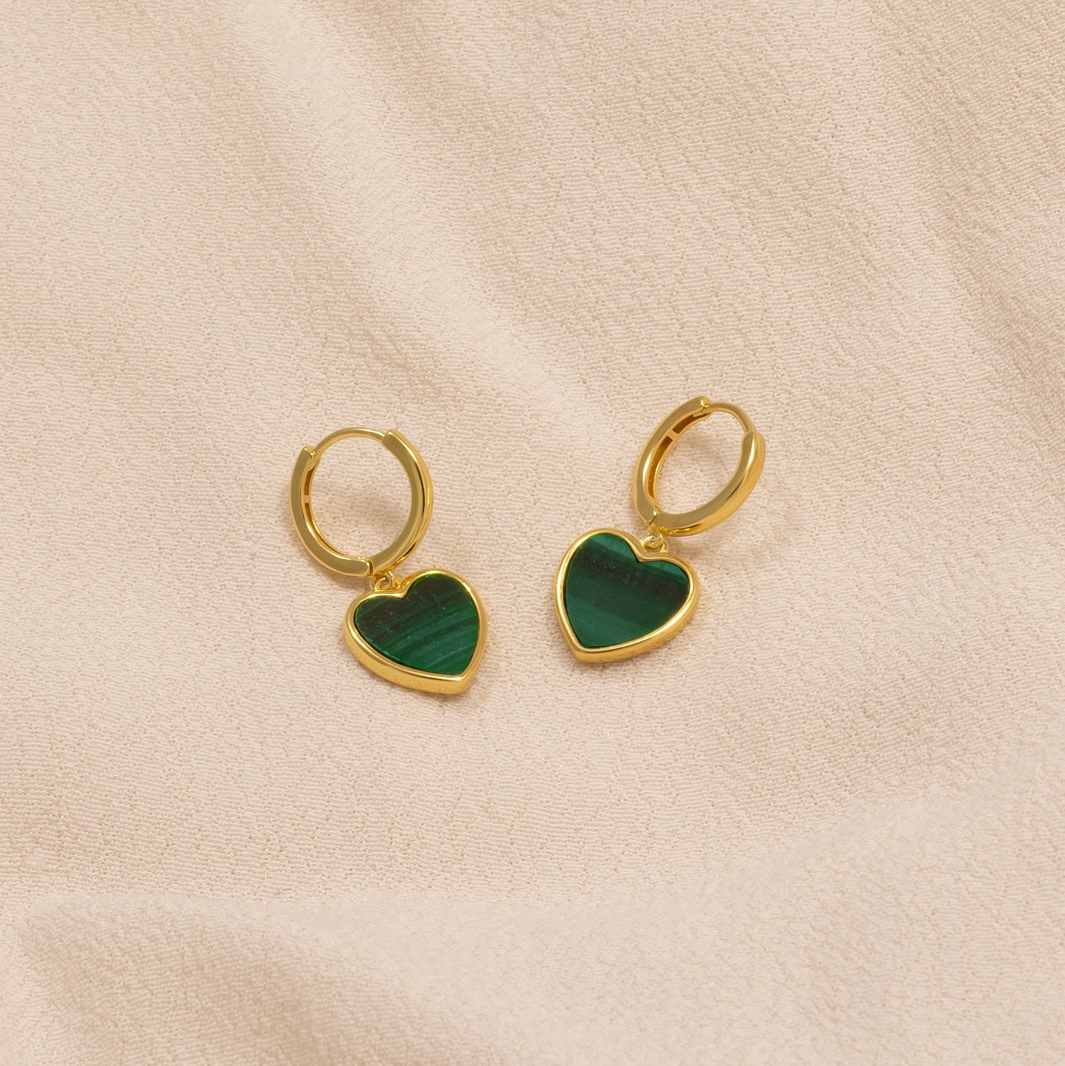 Gold Vermeil & Malachite Heart Charm Hoop Earrings