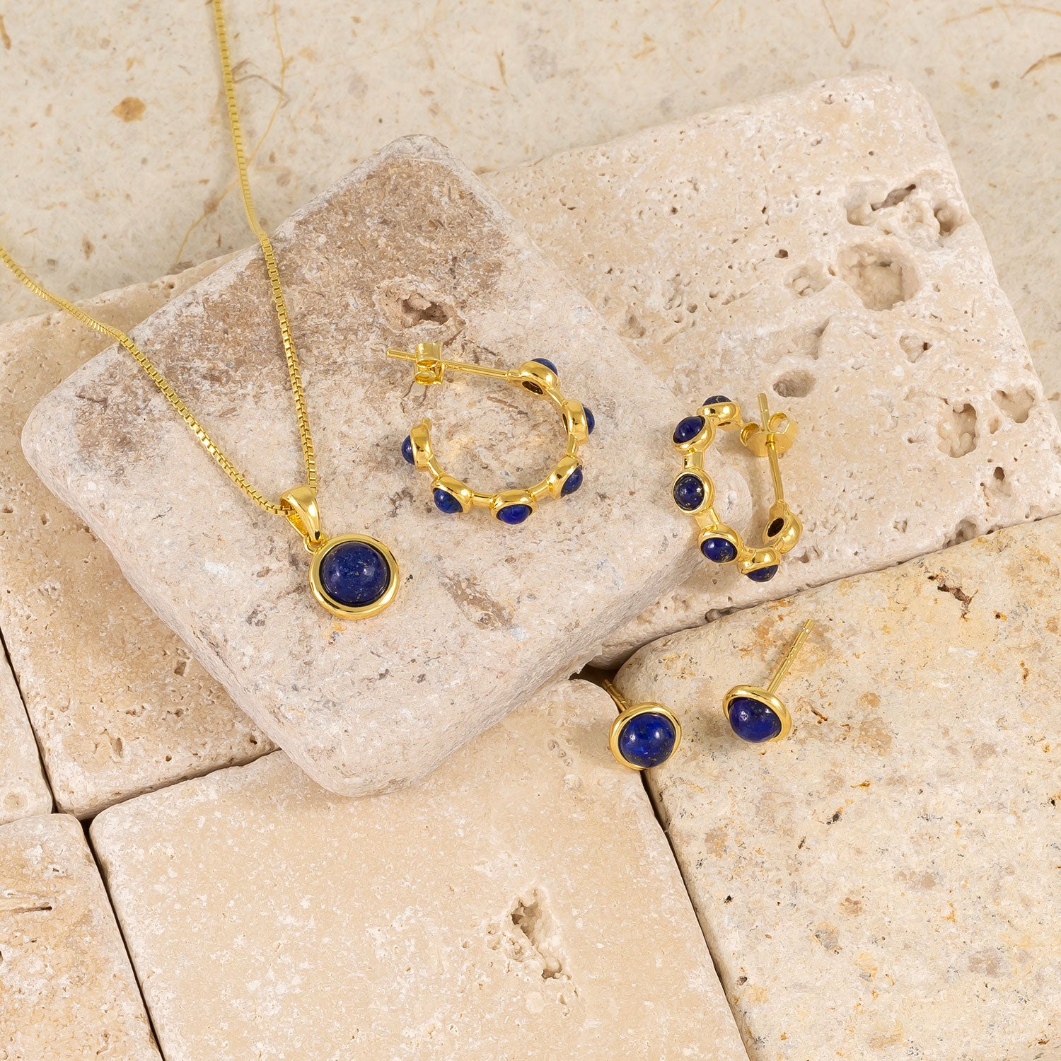 Gold Vermeil & Lapis Circles Hoop Earrings