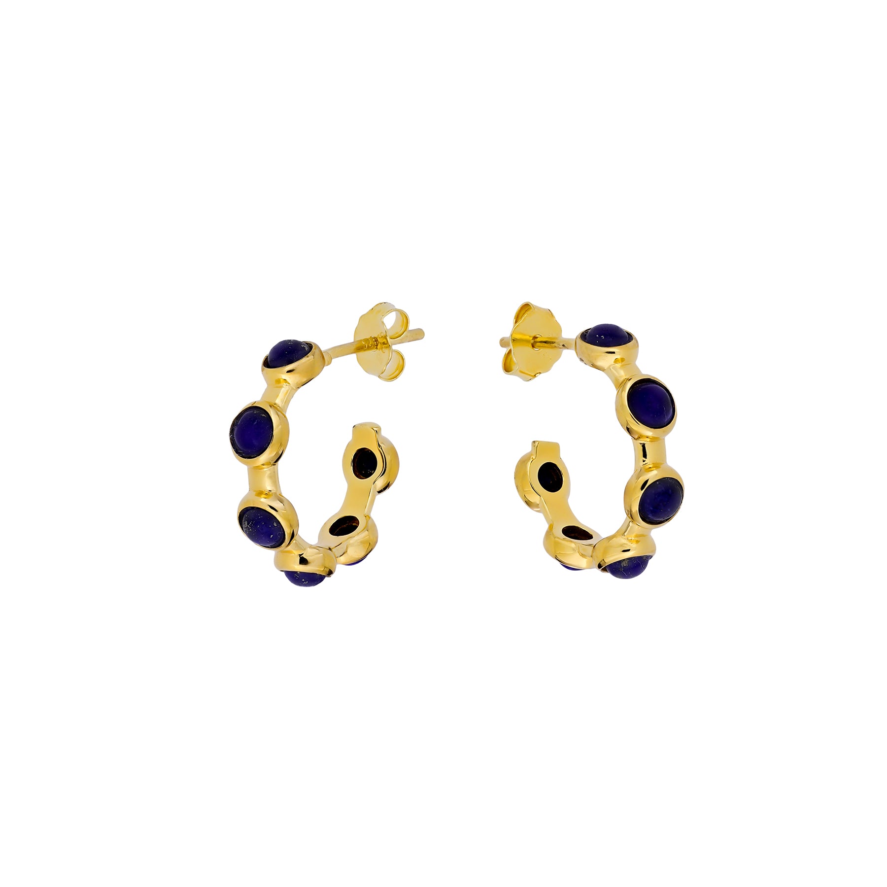 Gold Vermeil & Lapis Circles Hoop Earrings