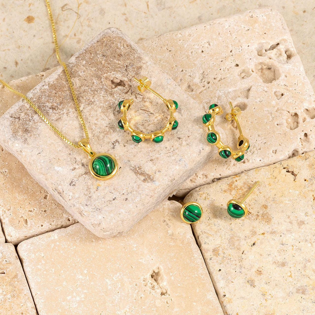 Gold Vermeil & Malachite Circle Stud Earrings