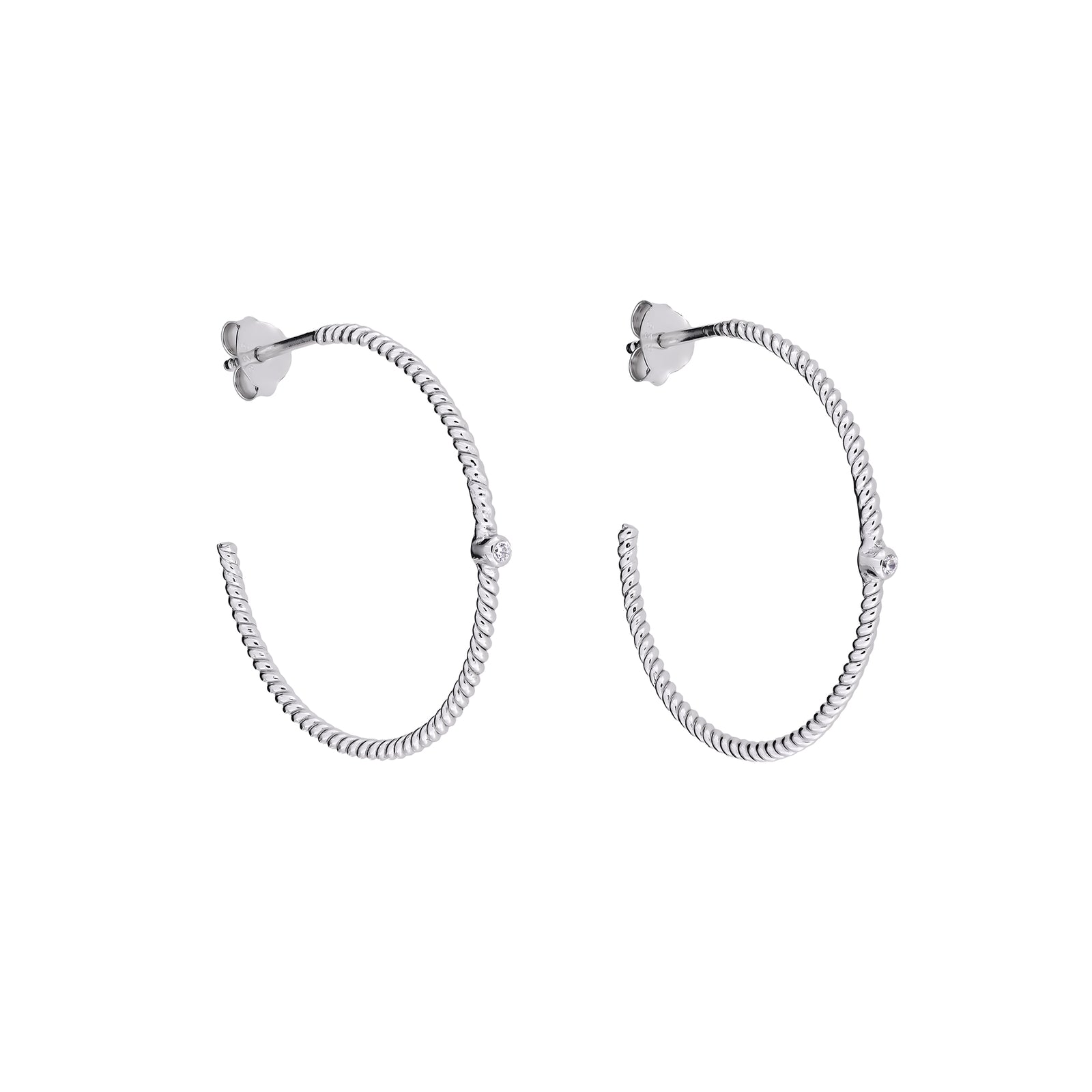 Silver Twist and Cubic Zirconia Hoop Earrings