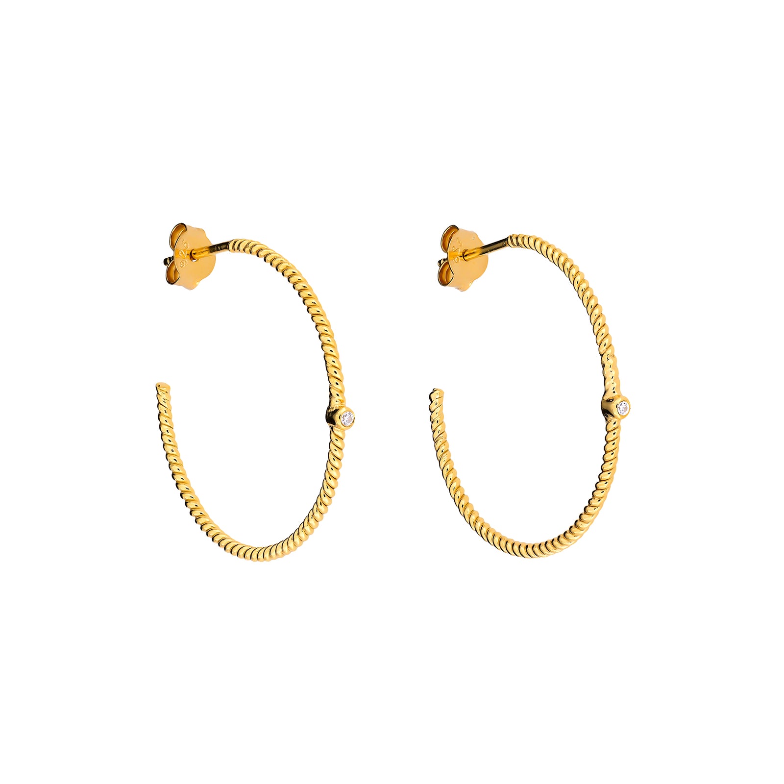 Silver Twist and Cubic Zirconia Hoop Earrings