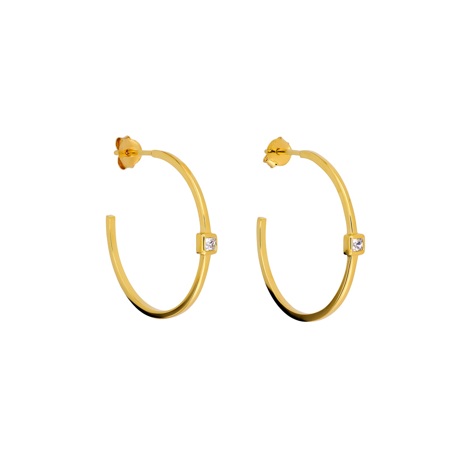 Silver Square Edge Hoops with Cubic Zirconia