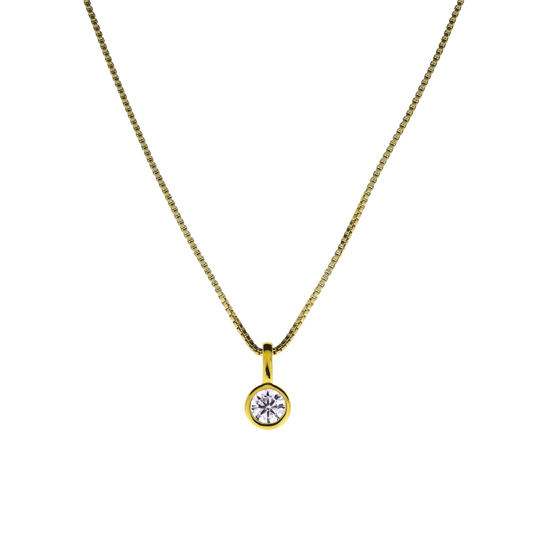 Elegant gold vermeil pendant necklace featuring a single 0.25 carat lab grown diamond in a bezel setting on a fine chain, embodying refined simplicity.