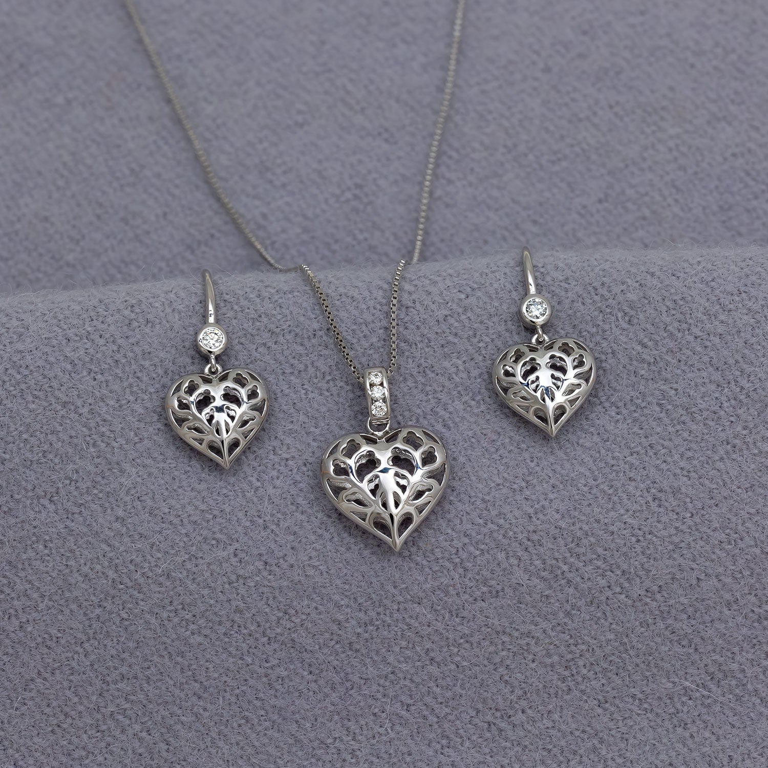 Heart of Yorkshire Silver & 0.15 Carat Lab Grown Diamond Hanging Heart Earrings