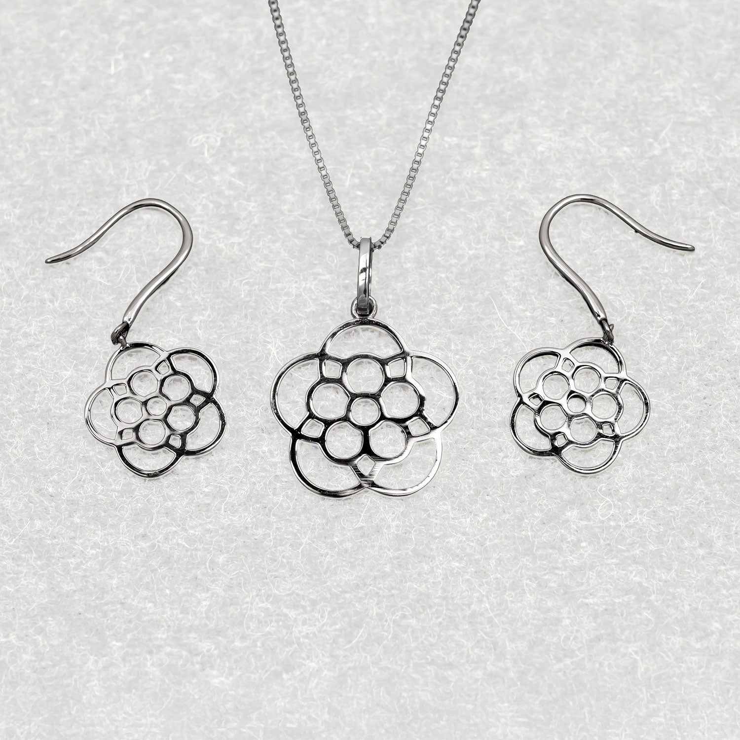 Sterling Silver Stylised Yorkshire Rose Drop Earrings