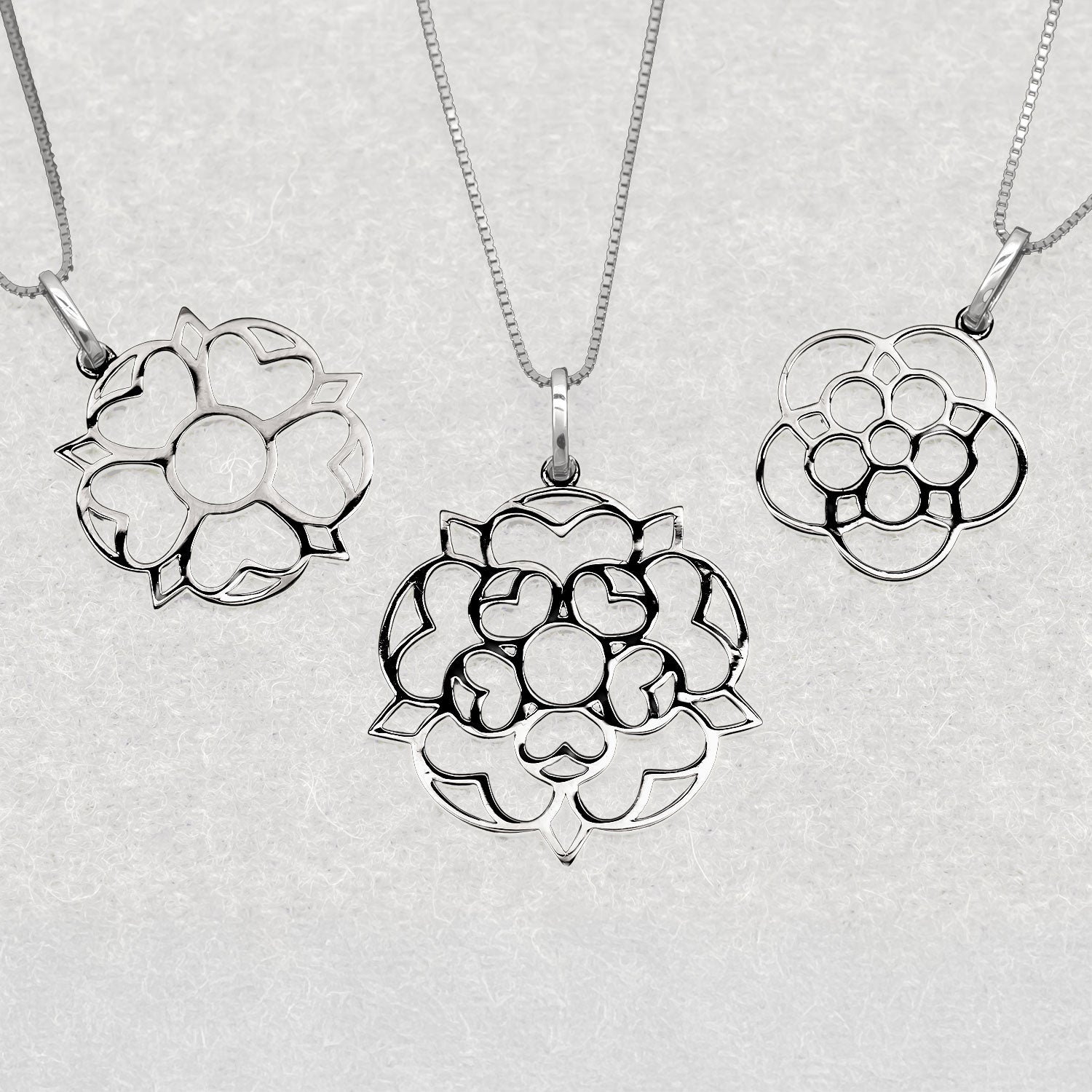 Sterling Silver Large Yorkshire Rose Pendant