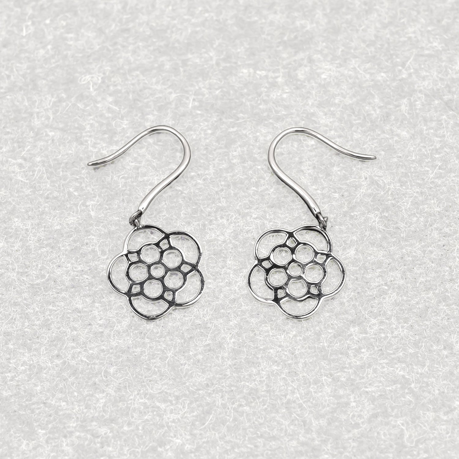 Sterling Silver Stylised Yorkshire Rose Drop Earrings