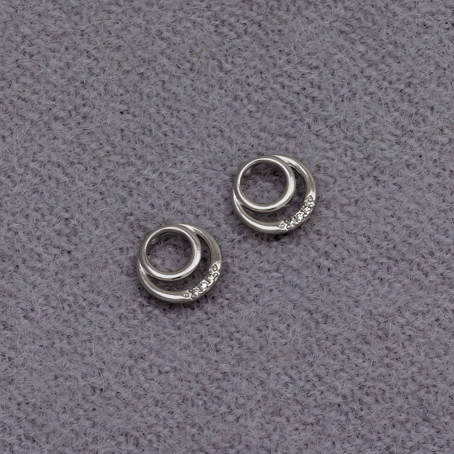 Sterling Silver & 0.03 Carat Lab Grown Diamond Double Circles Stud Earrings