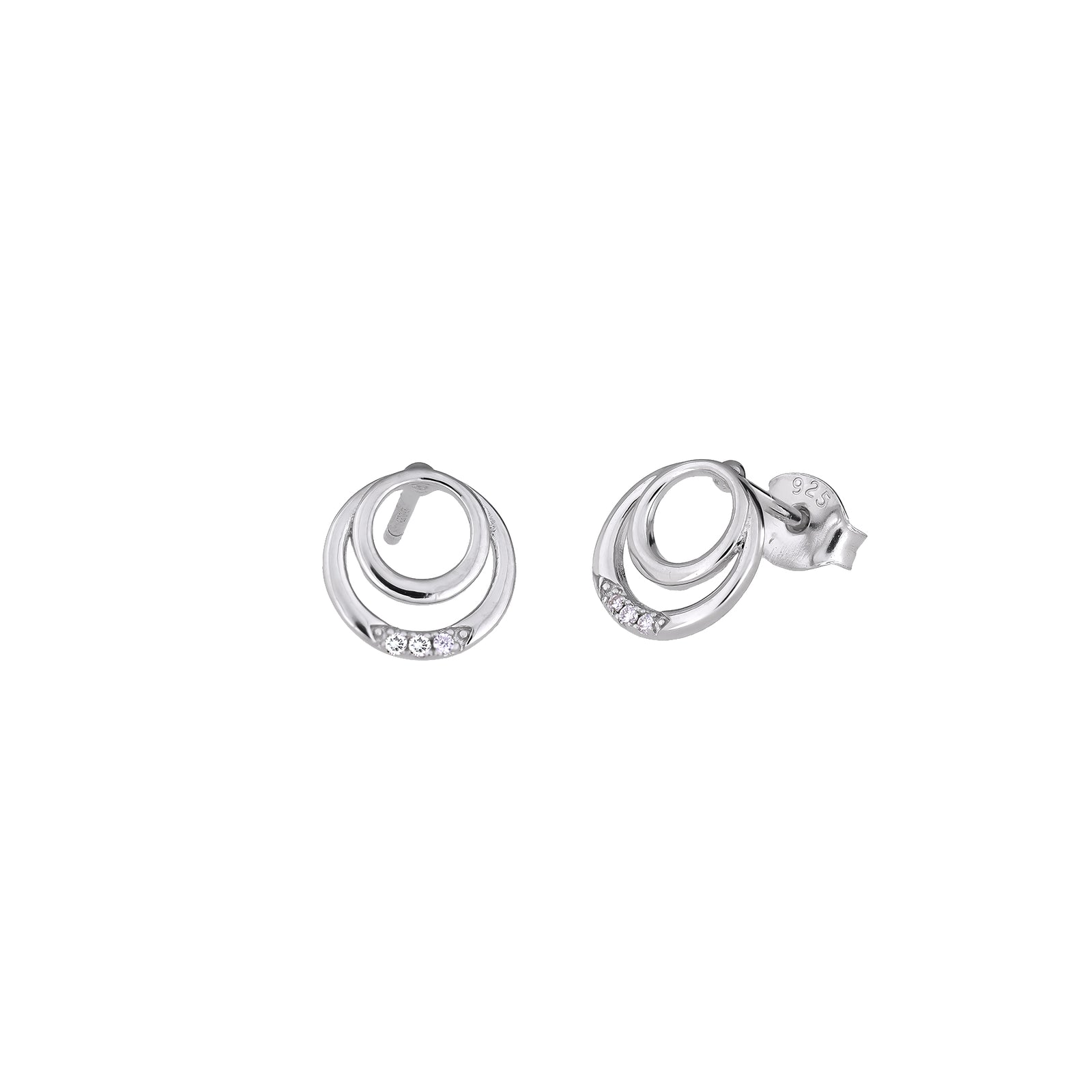Sterling Silver & 0.03 Carat Lab Grown Diamond Double Circles Stud Earrings