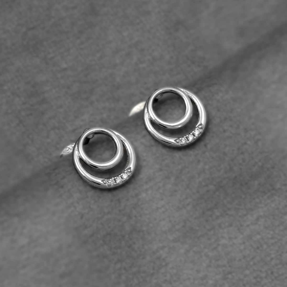 Sterling Silver & 0.03 Carat Lab Grown Diamond Double Circles Stud Earrings