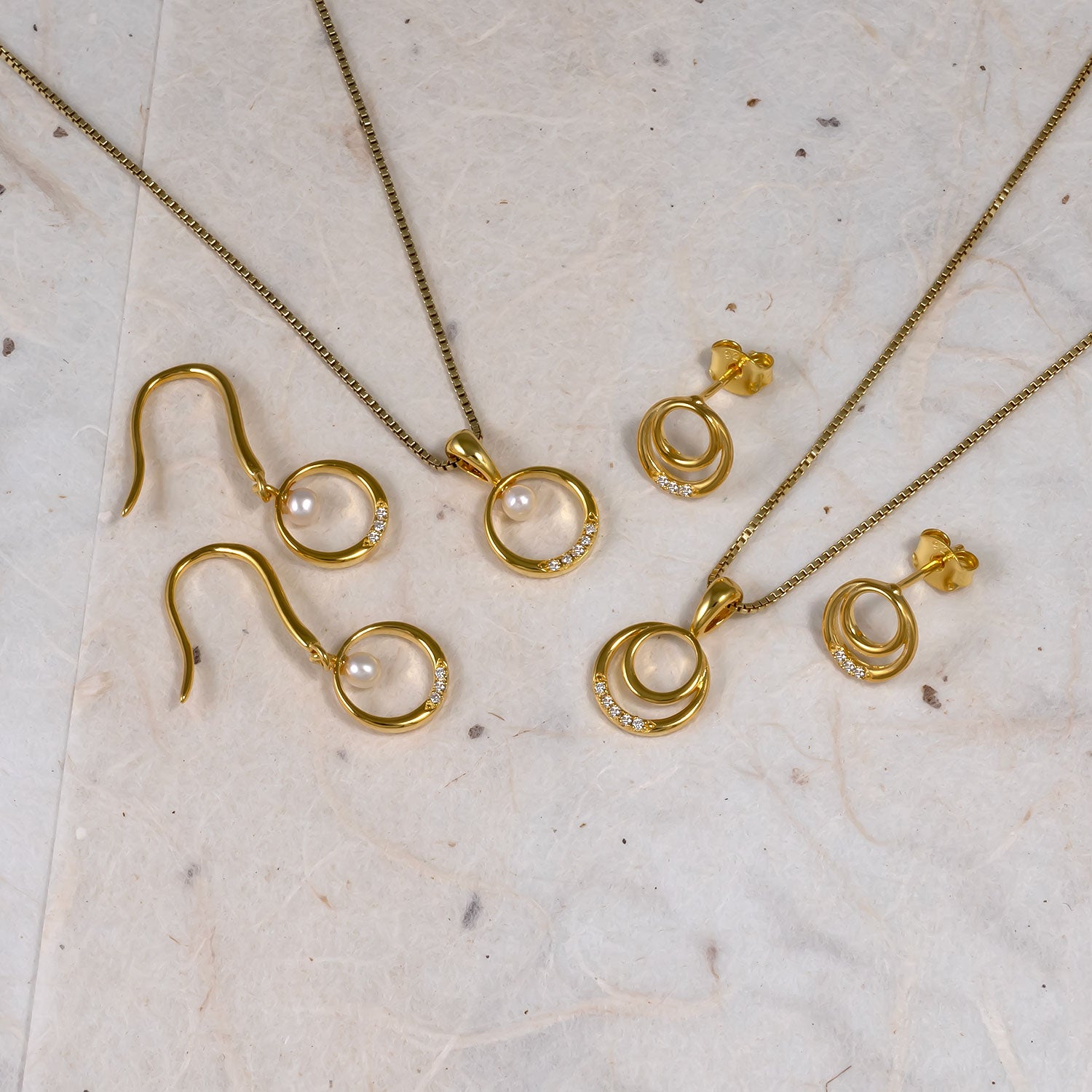 Gold Vermeil & 0.02 Carat Lab Grown Diamond Double Circles Pendant