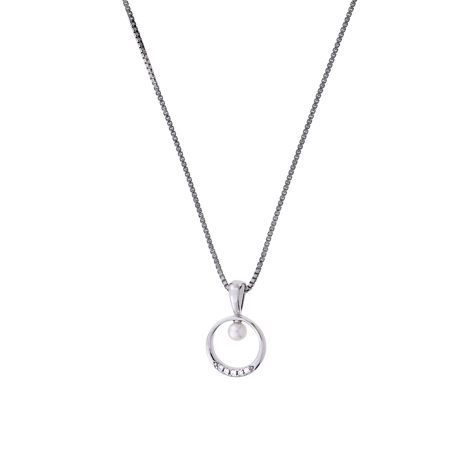 Sterling Silver, Freshwater Pearl & 0.02 Carat Lab Grown Diamond Circle Pendant