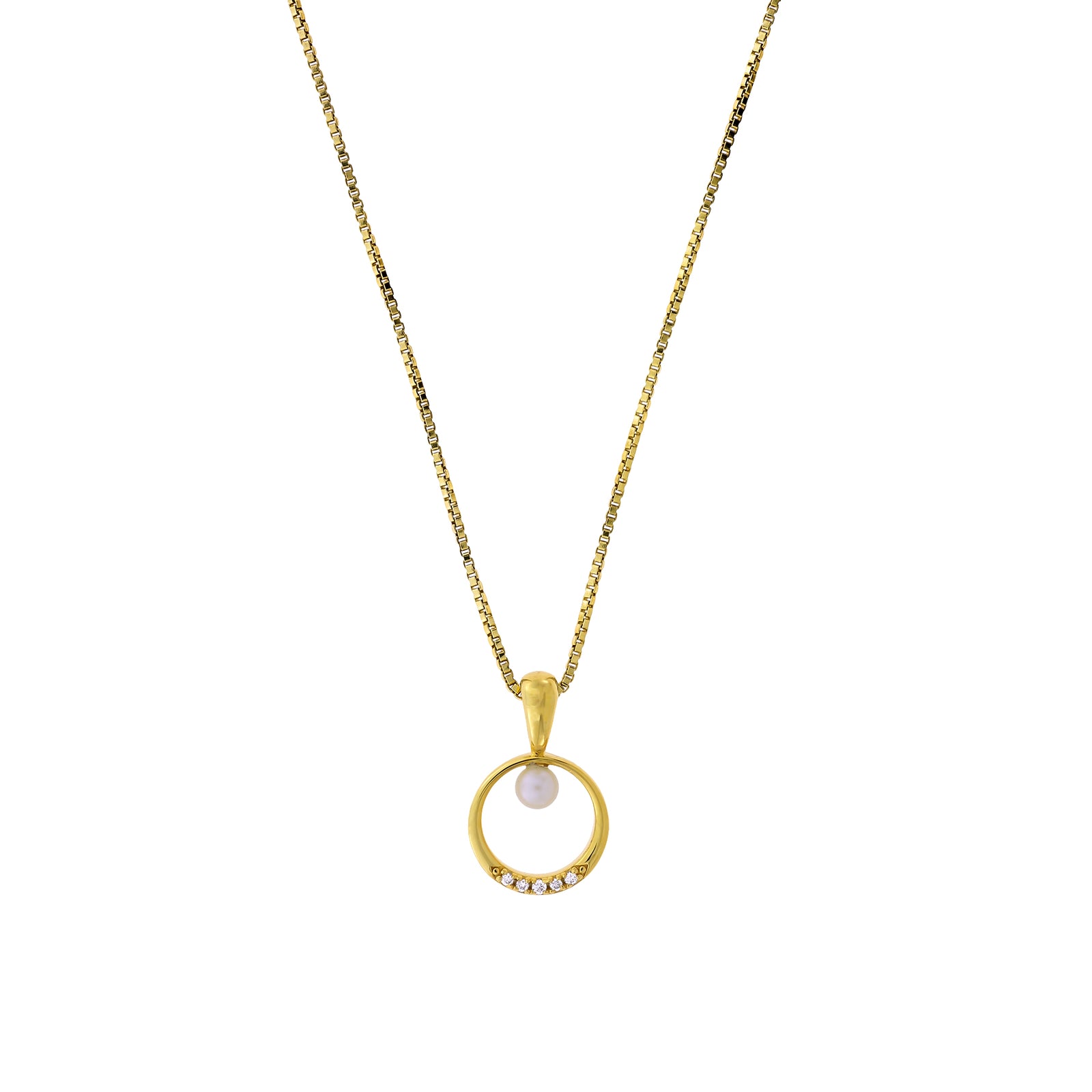 Gold Vermeil, Freshwater Pearl & 0.02 Carat Lab Grown Diamond Circle Pendant