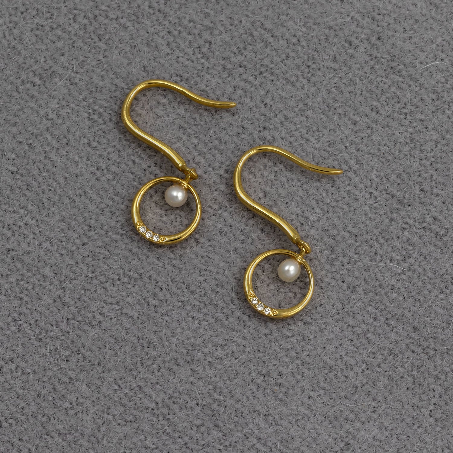 Gold Vermeil, Freshwater Pearl & 0.025 Carat Lab Grown Diamond Circle Drop Earrings
