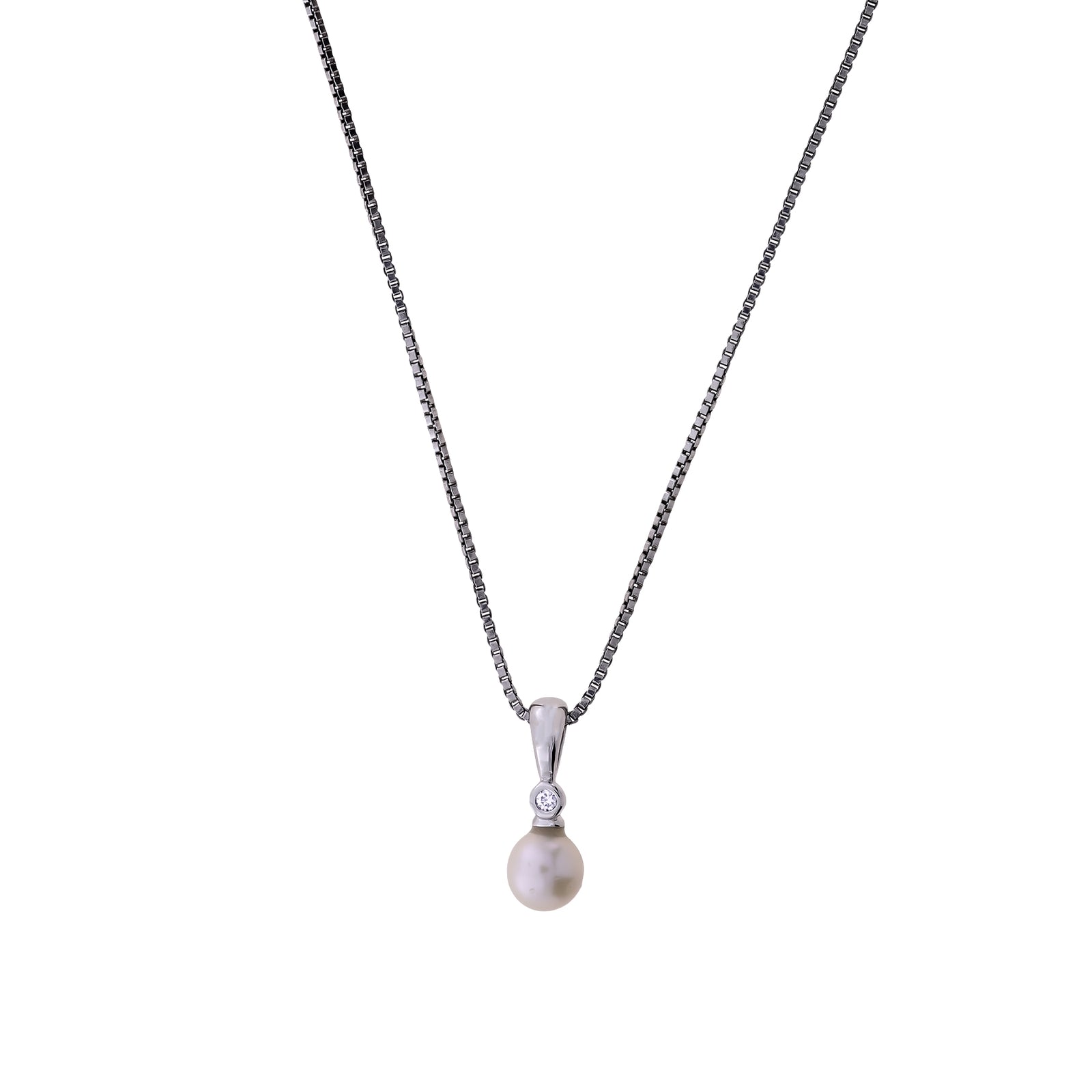 Sterling Silver, Freshwater Pearl & 0.015 Carat Lab Grown Diamond Pendant