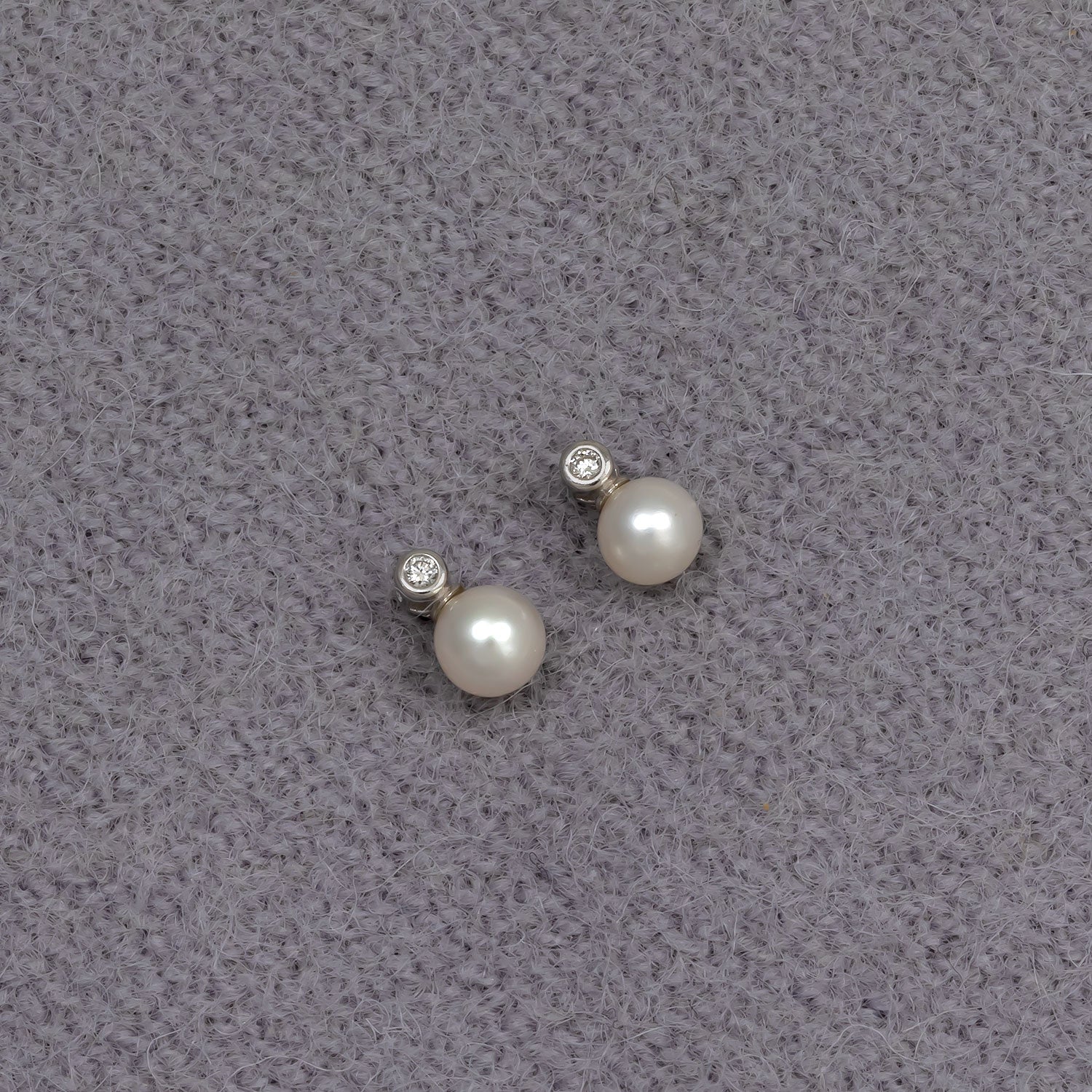 Sterling Silver, Freshwater Pearl & 0.03 Carat Lab Grown Diamond Stud Earrings