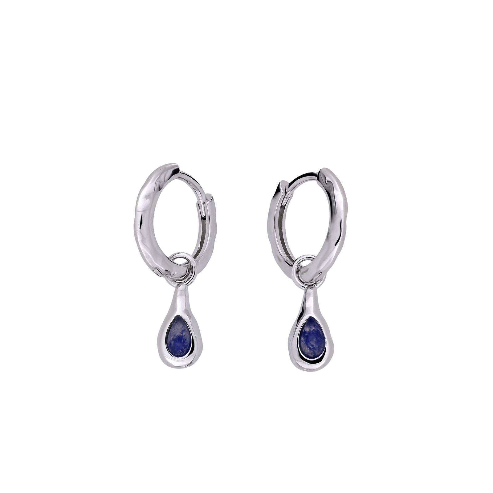 Sterling Silver & Blue Aventurine Droplet Hinge Hoop Earrings