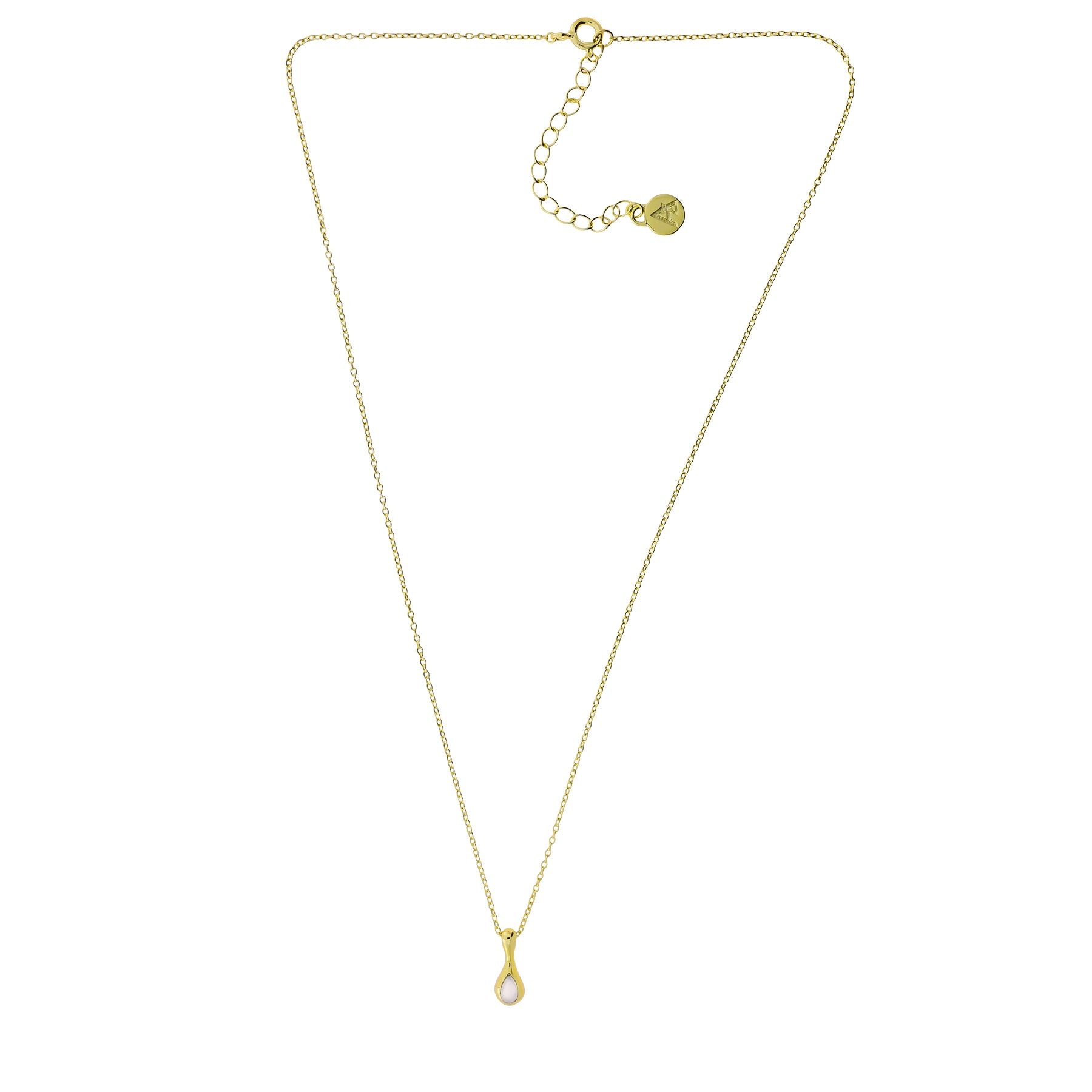 Delicate gold vermeil necklace featuring a smooth moonstone droplet pendant suspended from an adjustable fine chain, showcasing elegant, contemporary design.
