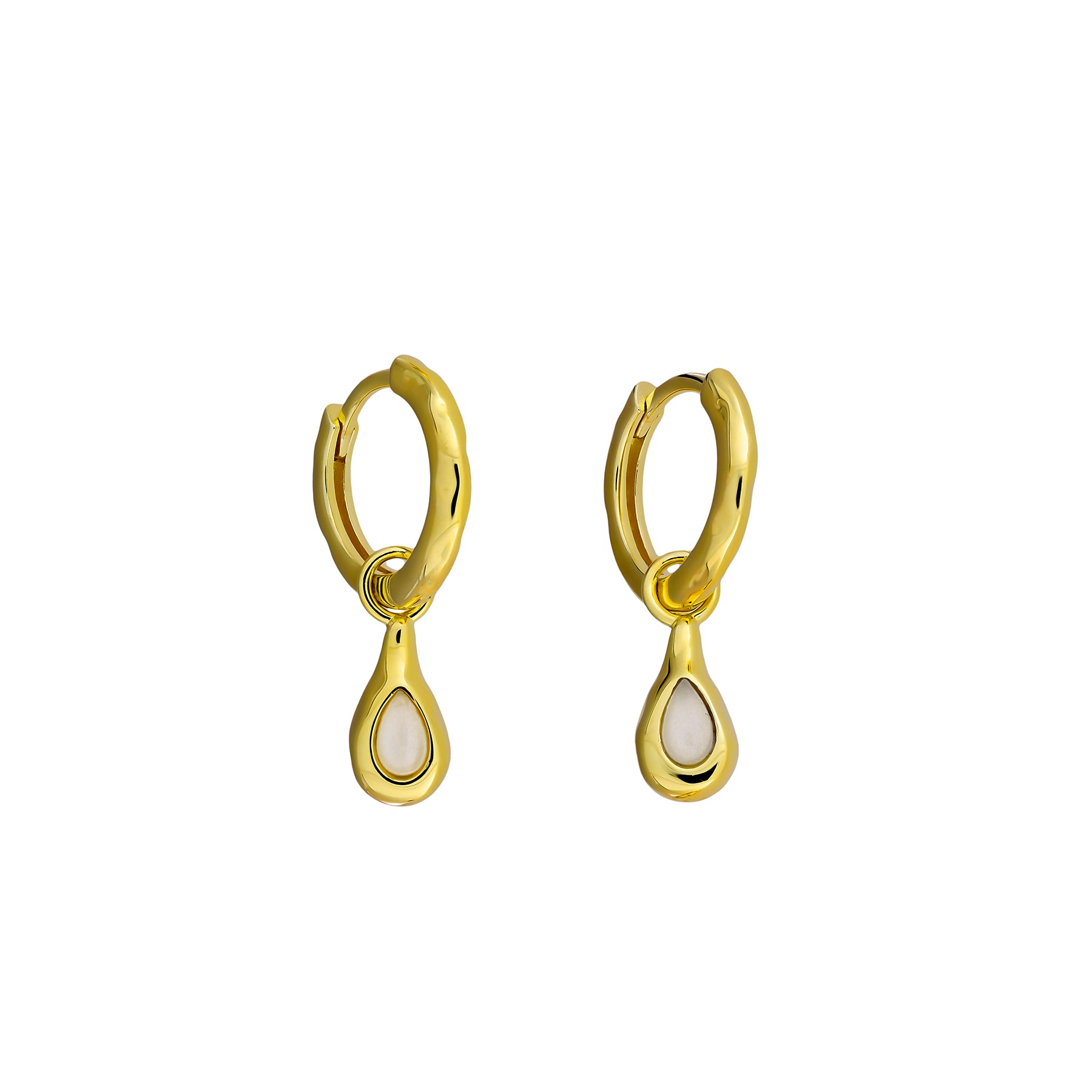 Gold Vermeil & Moonstone Droplet Hinge Hoop Earrings