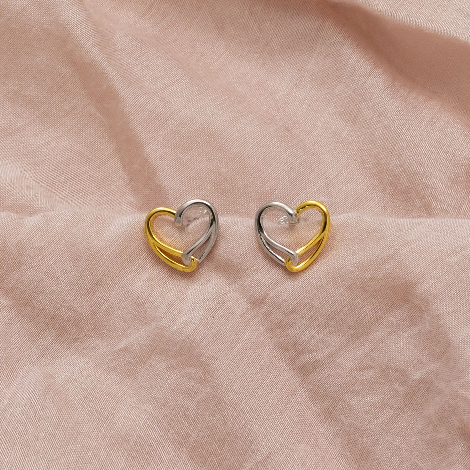 Sterling Silver & Gold Vermeil Intertwined Heart Stud Earrings