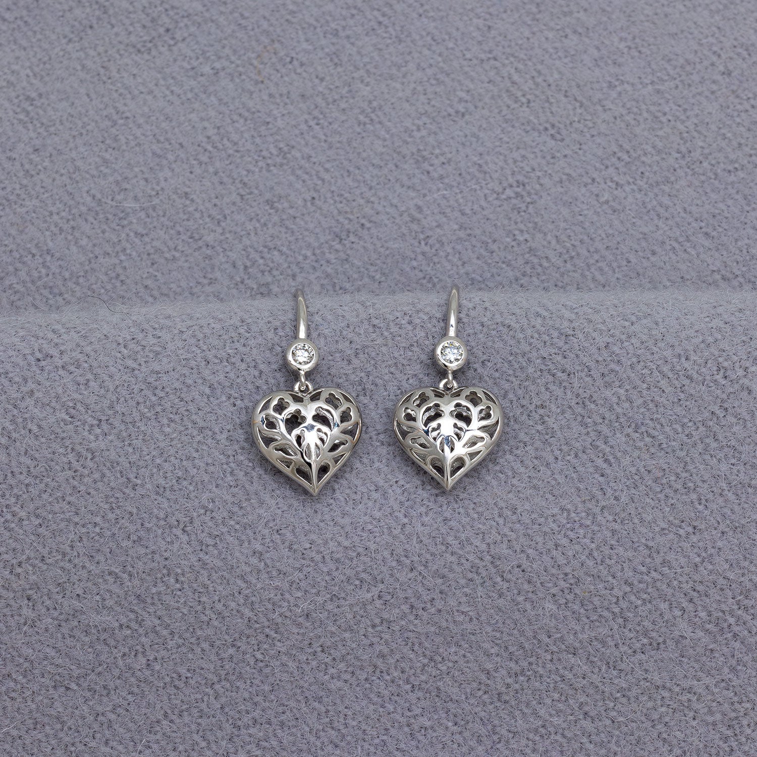 Heart of Yorkshire Silver & 0.15 Carat Lab Grown Diamond Hanging Heart Earrings