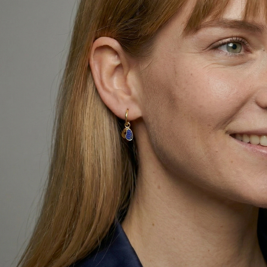 Gold Vermeil & Blue Lapis Double Charm Hoop Earring