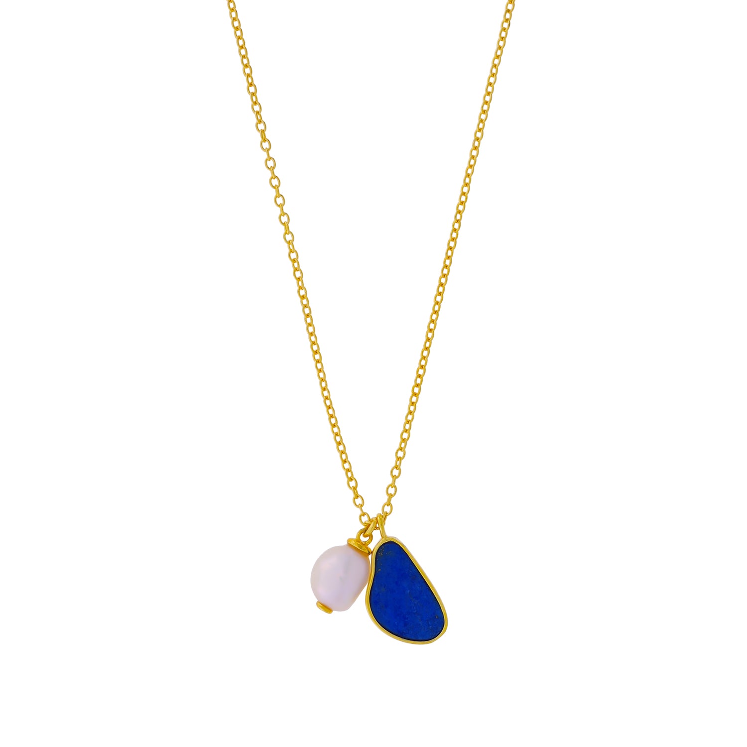 Gold Vermeil, Baroque Pearl & Blue Lapis Double Pendant