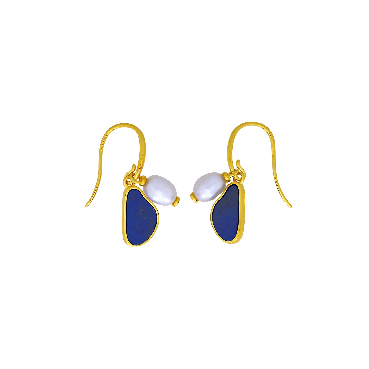 Gold Vermeil, Baroque Pearl & Blue Lapis Drop Earrings