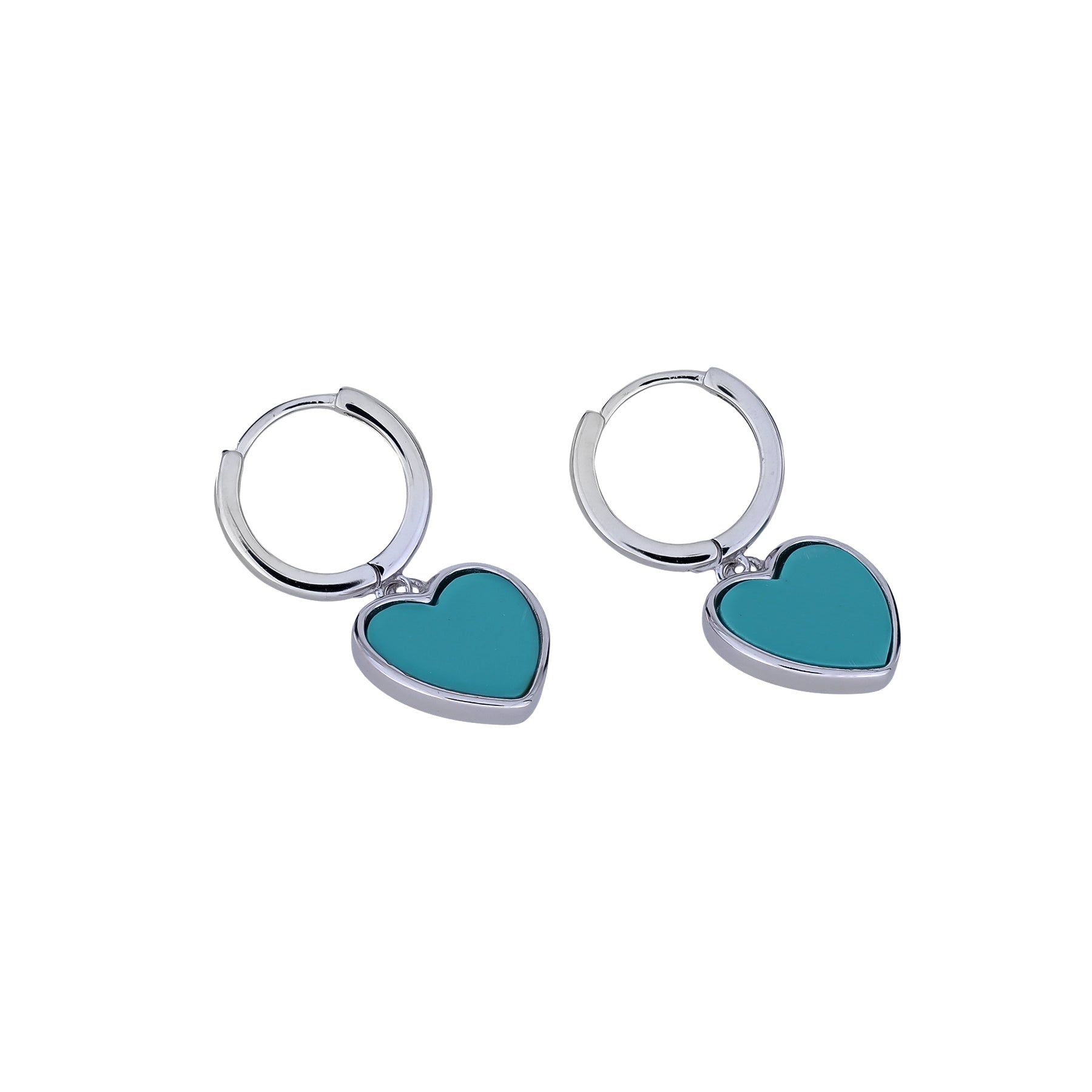 Sterling Silver & Turquoise Heart Charm Hoop Earrings