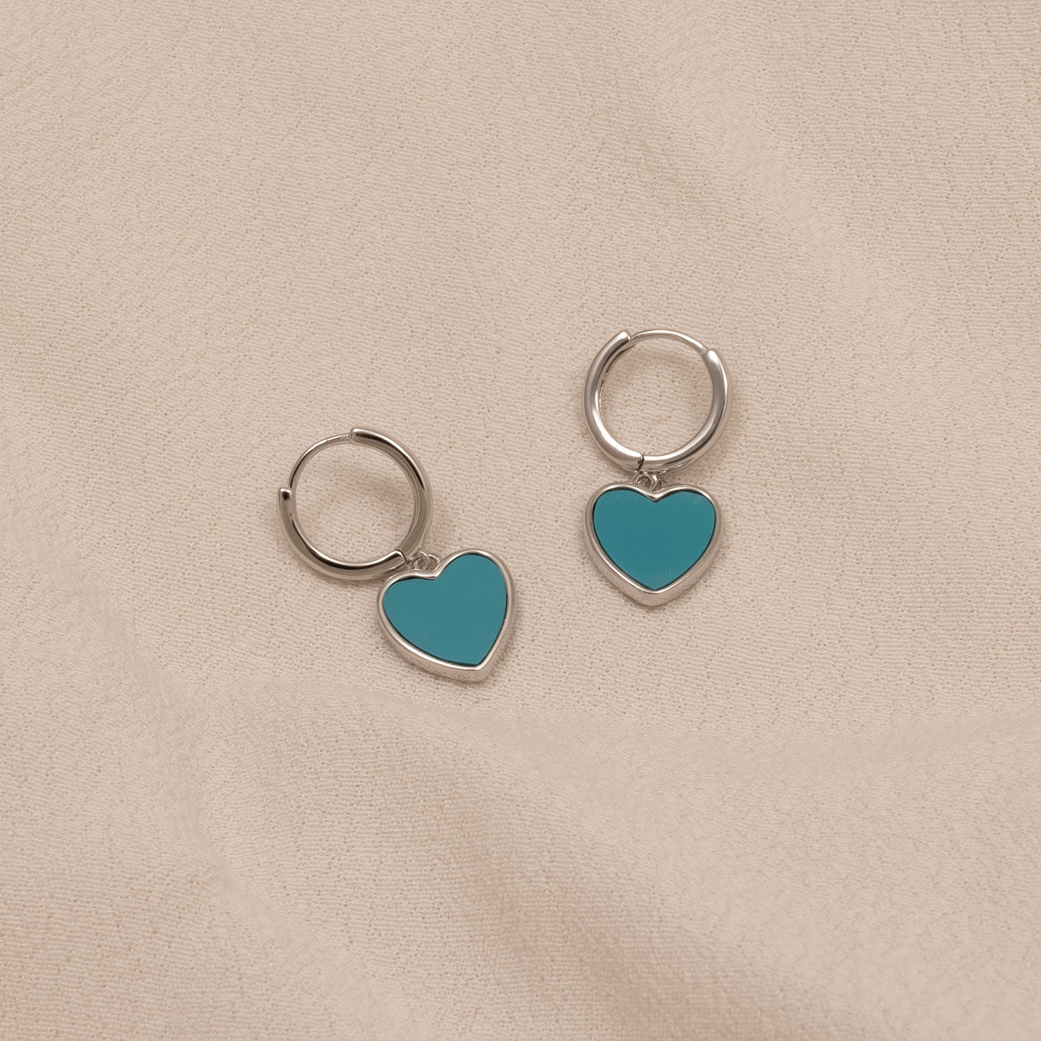 Sterling Silver & Turquoise Heart Charm Hoop Earrings