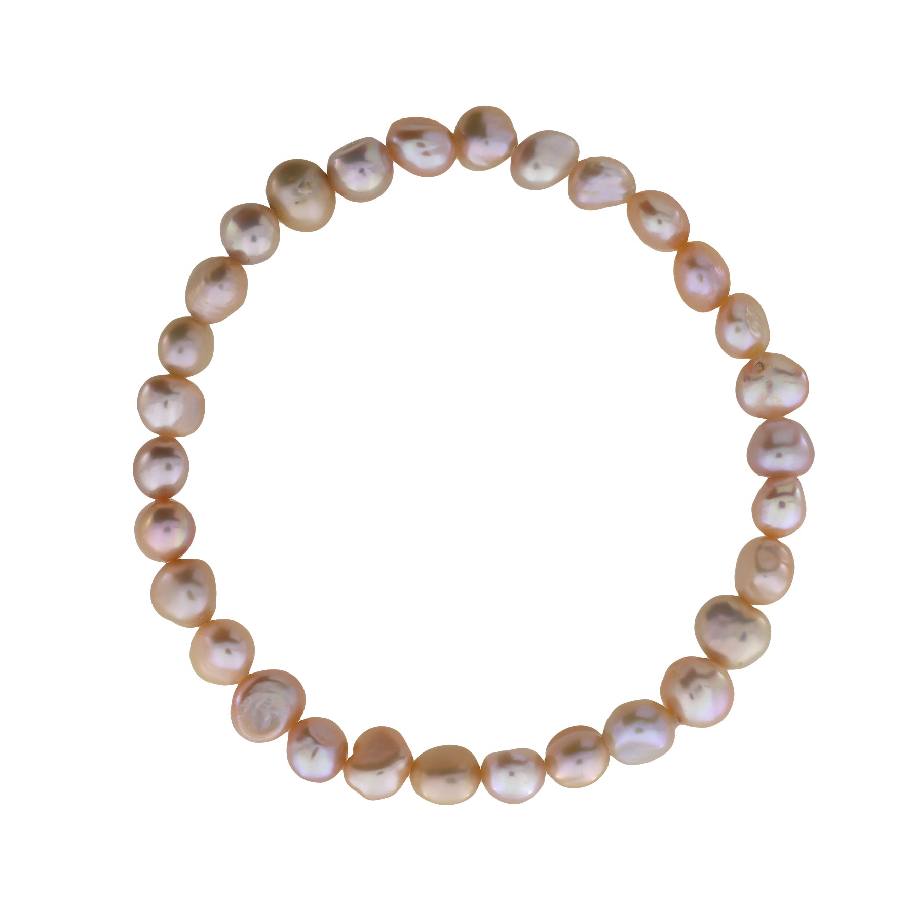 Stretch bracelet featuring irregular pink freshwater pearls strung together to create a natural, elegant accessory with subtle lustrous tones.